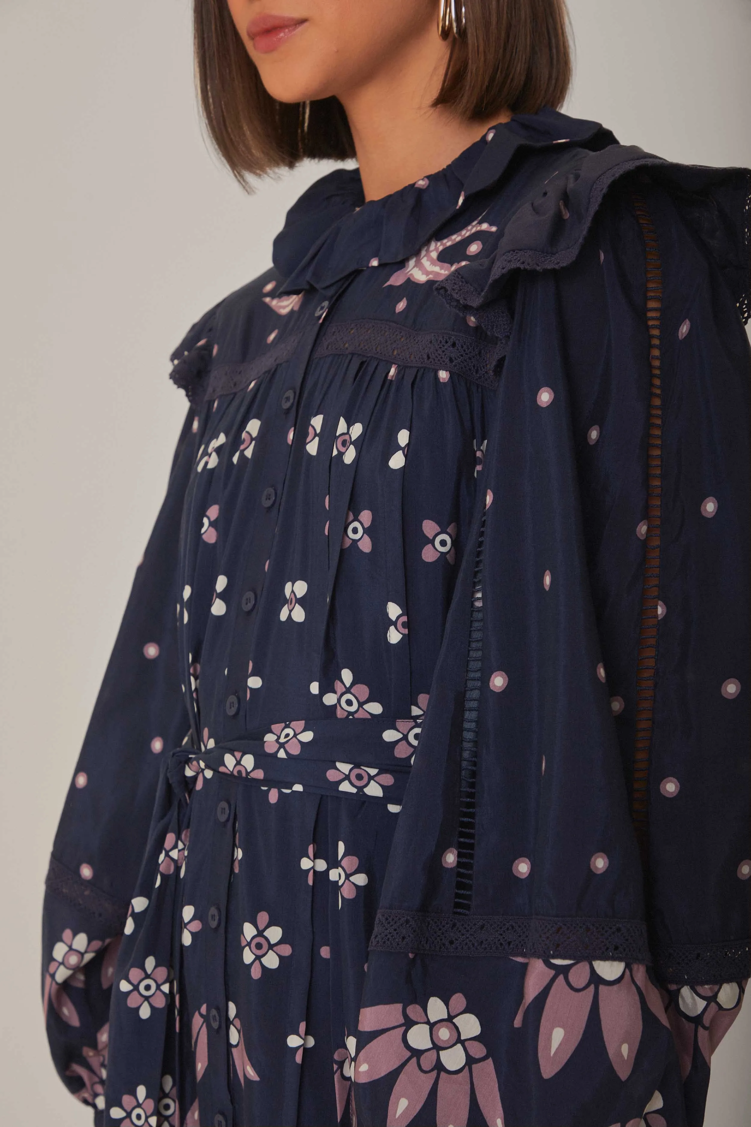 Dark Blue Ainika Martina Long Sleeve Midi Dress Everyday Comfort
