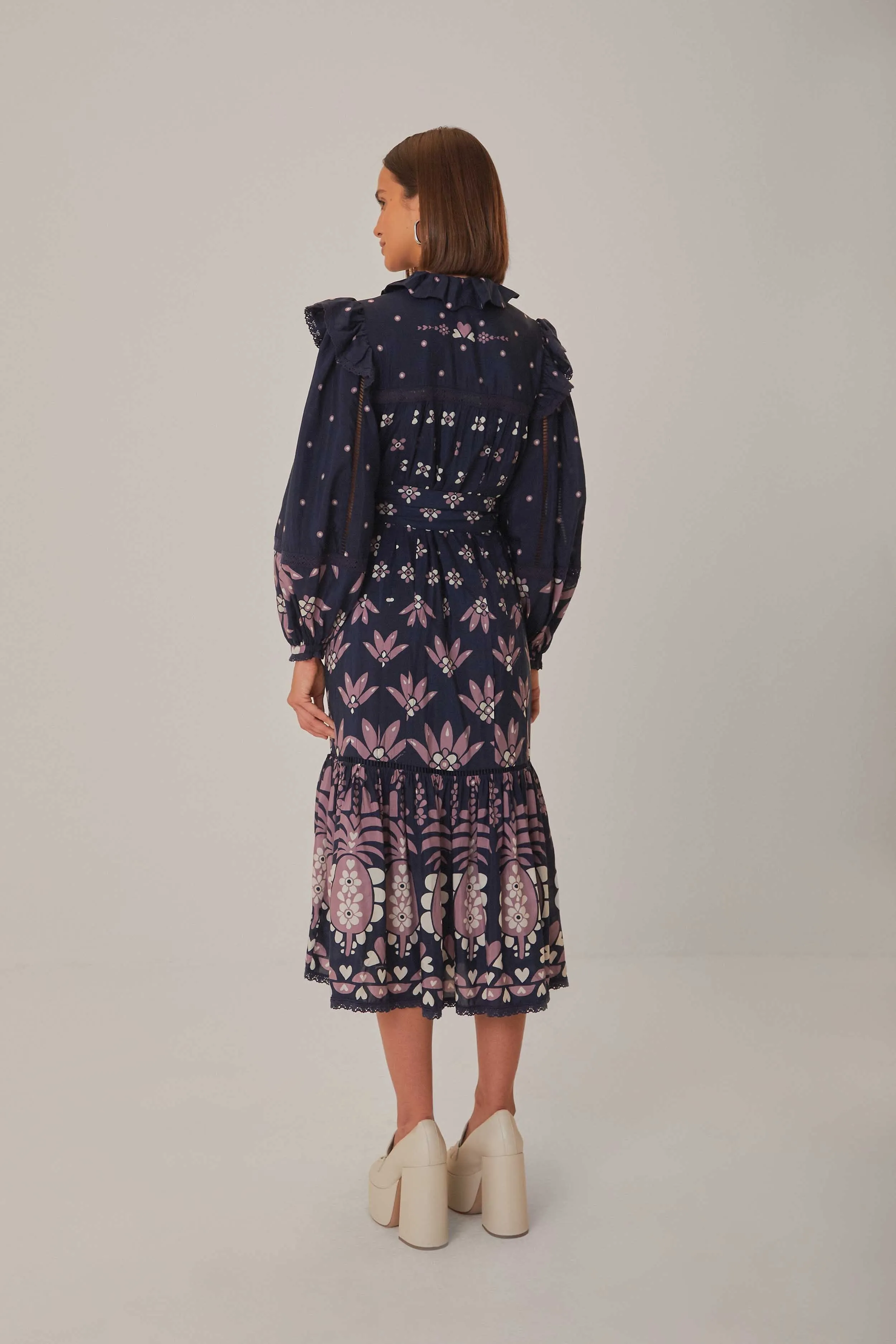 Castle Gate Flattering Cut Dark Blue Ainika Martina Long Sleeve Midi Dress