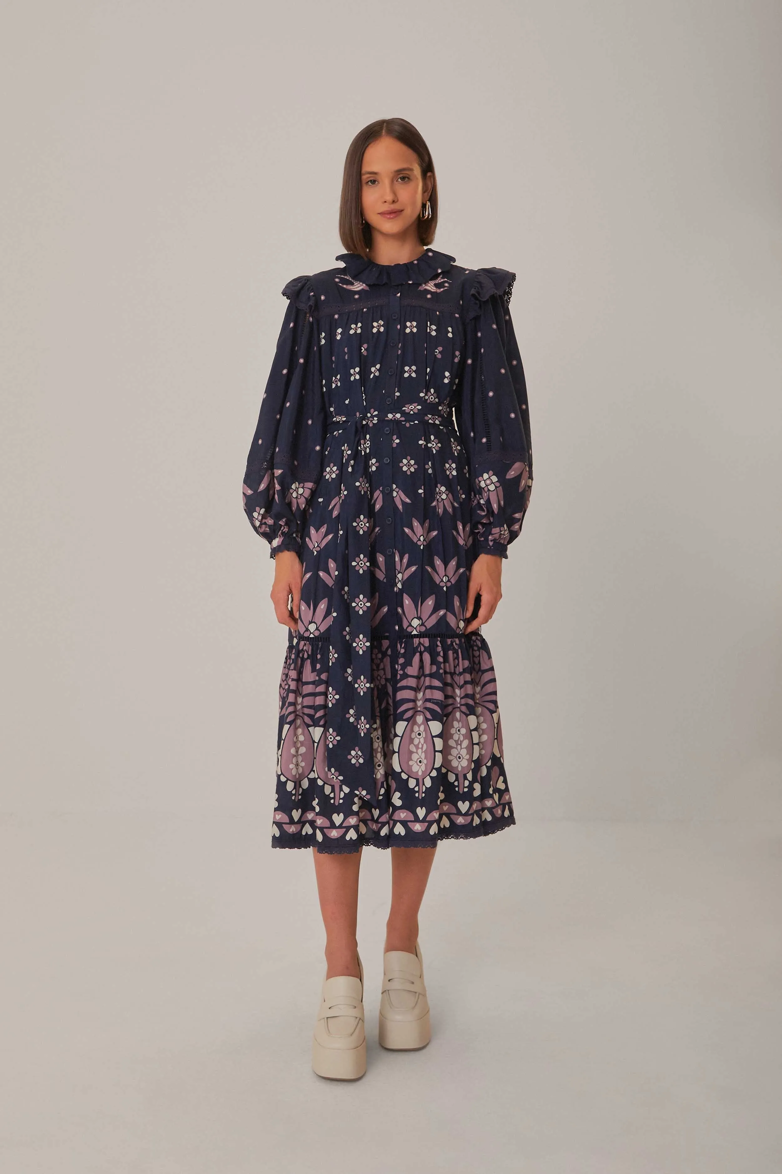 Dark Blue Ainika Martina Long Sleeve Midi Dress Wearable Art
