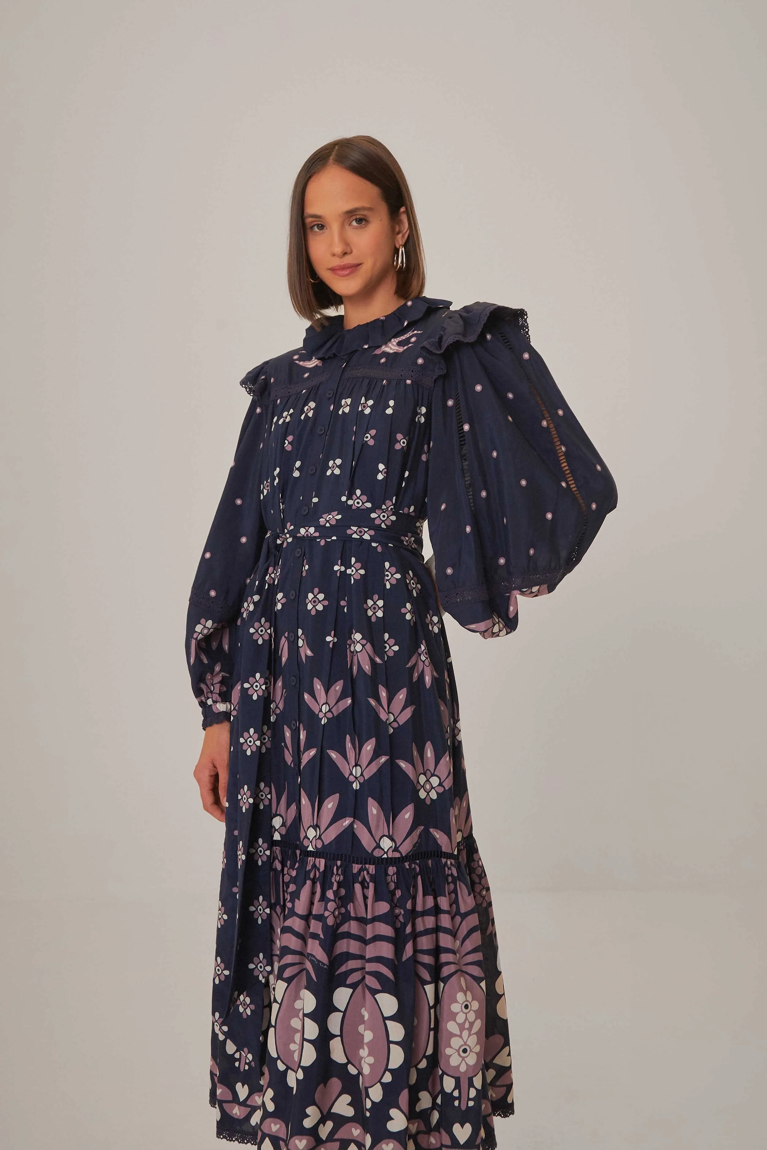 Dark Blue Ainika Martina Long Sleeve Midi Dress Edgy Youth