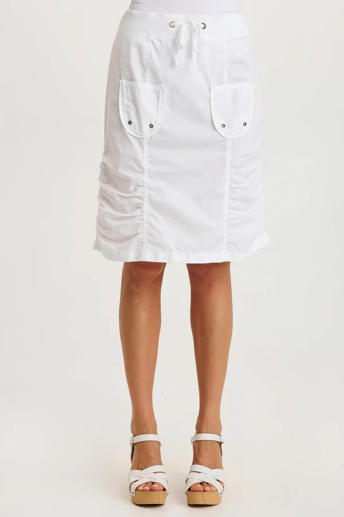 WrinkleResistant ReflectiveTrimDetails Tozie Poplin Ruched Panel Drawstring Mini Skirt