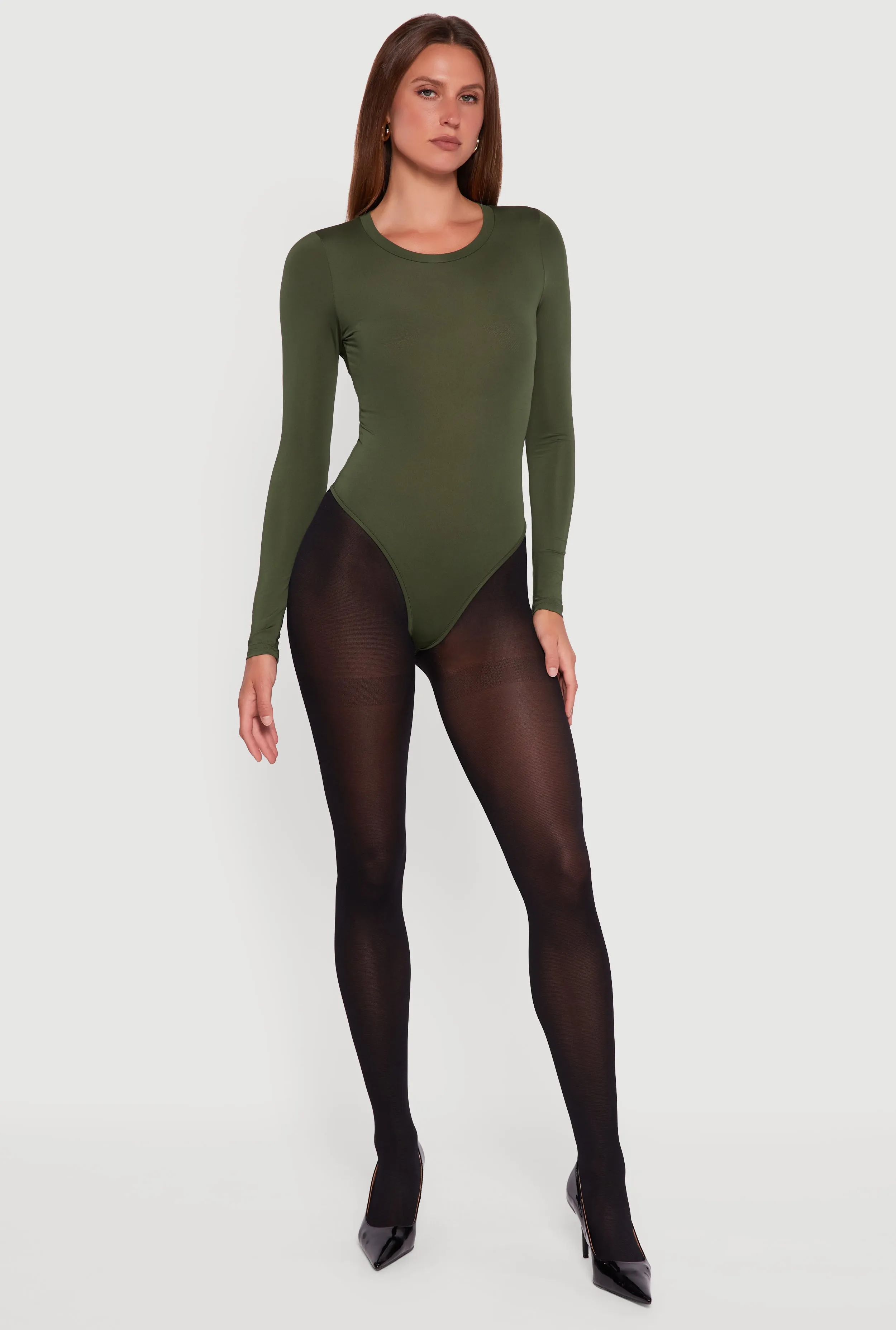 Basic Curve Hugging Long Sleeve Crew Neck Bodysuit Breathable Traveler