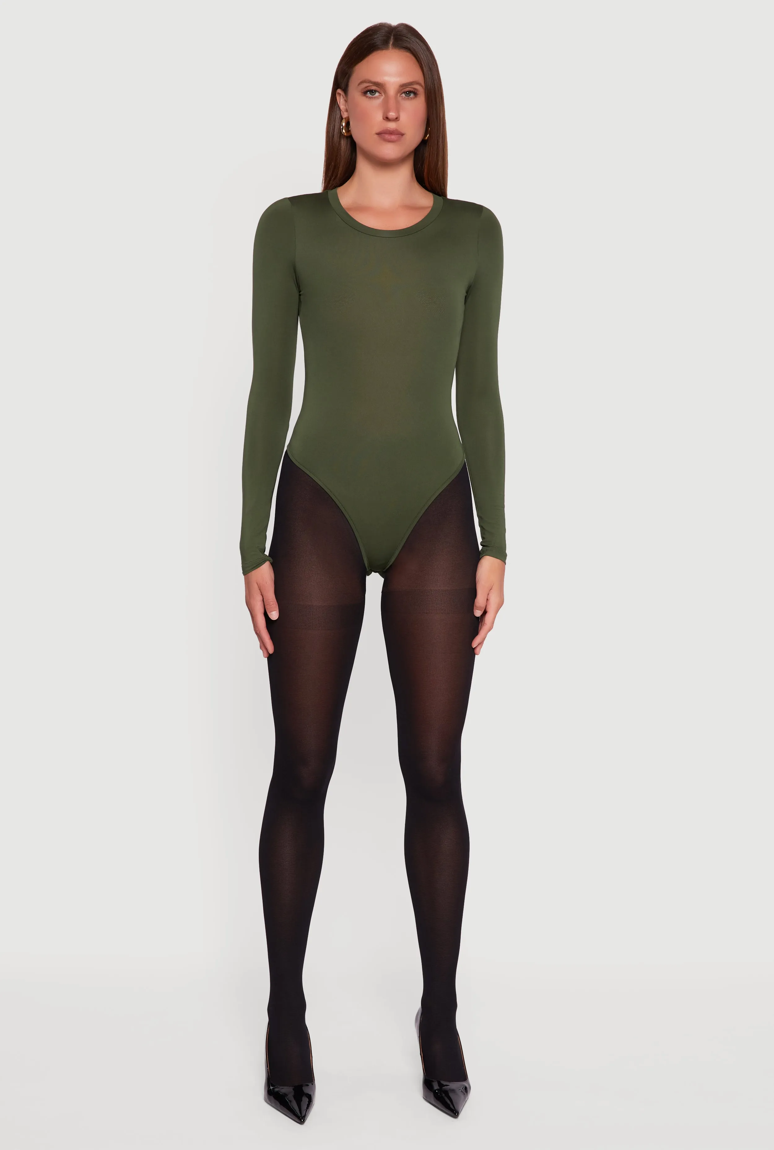 Hot Kids Basic Curve Hugging Long Sleeve Crew Neck Bodysuit