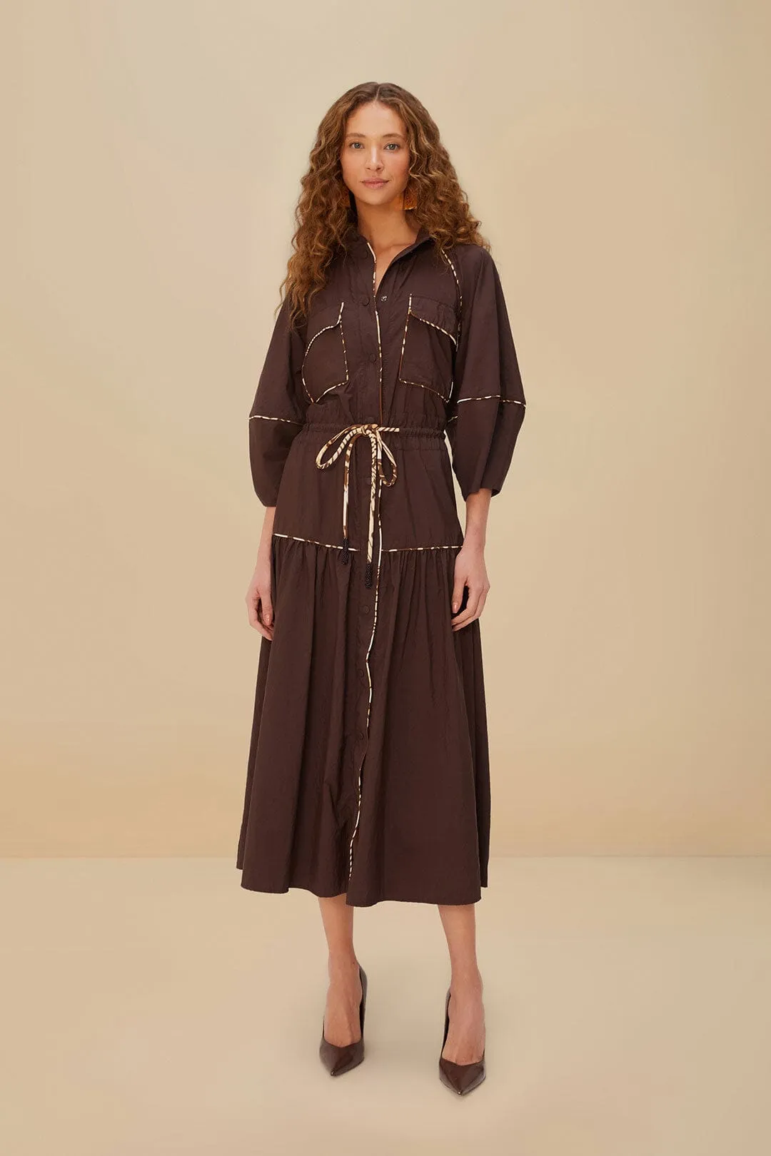 Retro Fan Vintage-inspired knee-length piece Brown Chemise Midi Dress