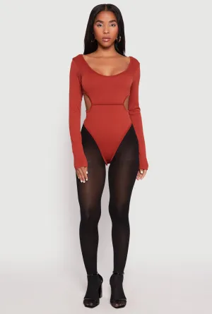 Solid Cut Out Detail Long Sleeve Bodysuit Training Active