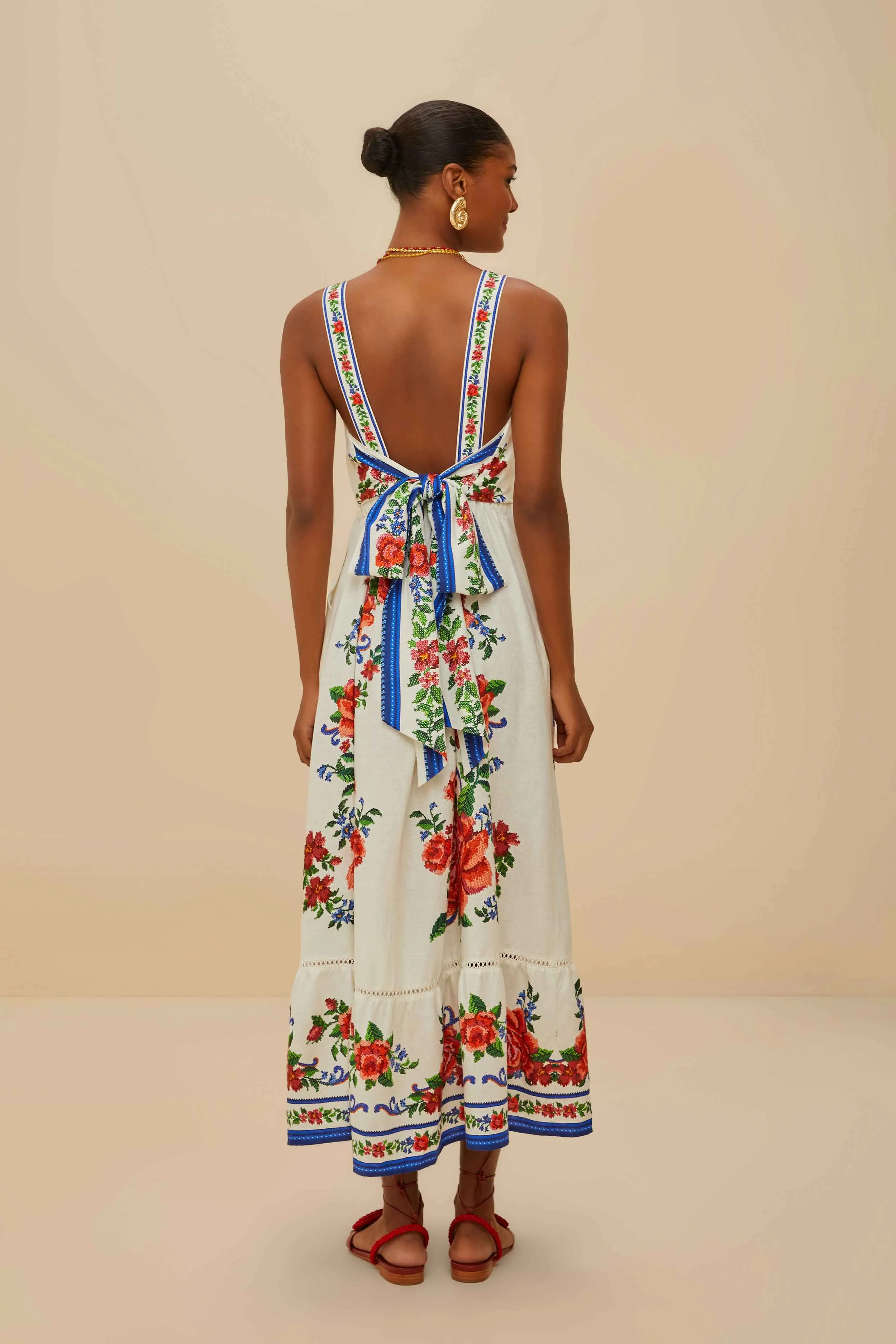 Meadow Path Off-White Flower Tapestry LENZING? ECOVERO? Euroflax? Maxi Dress