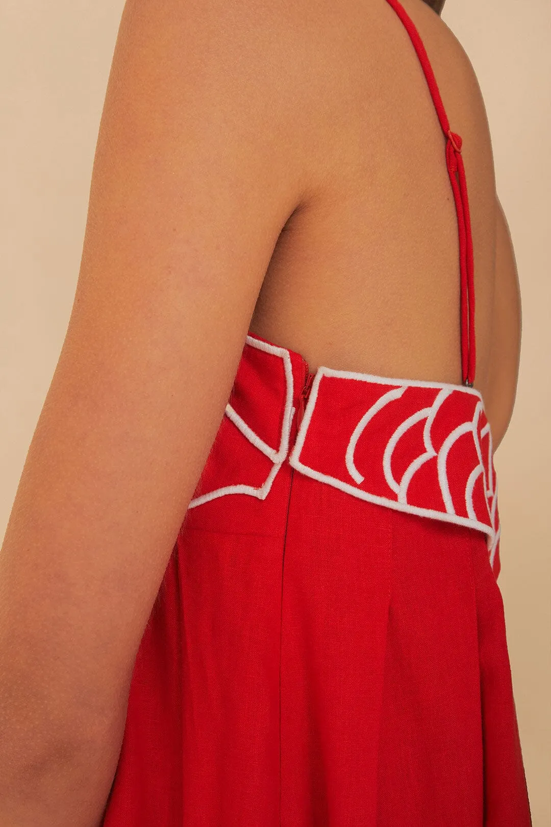 relaxed elegance Leather Soft Red Fish Top Maxi Dress