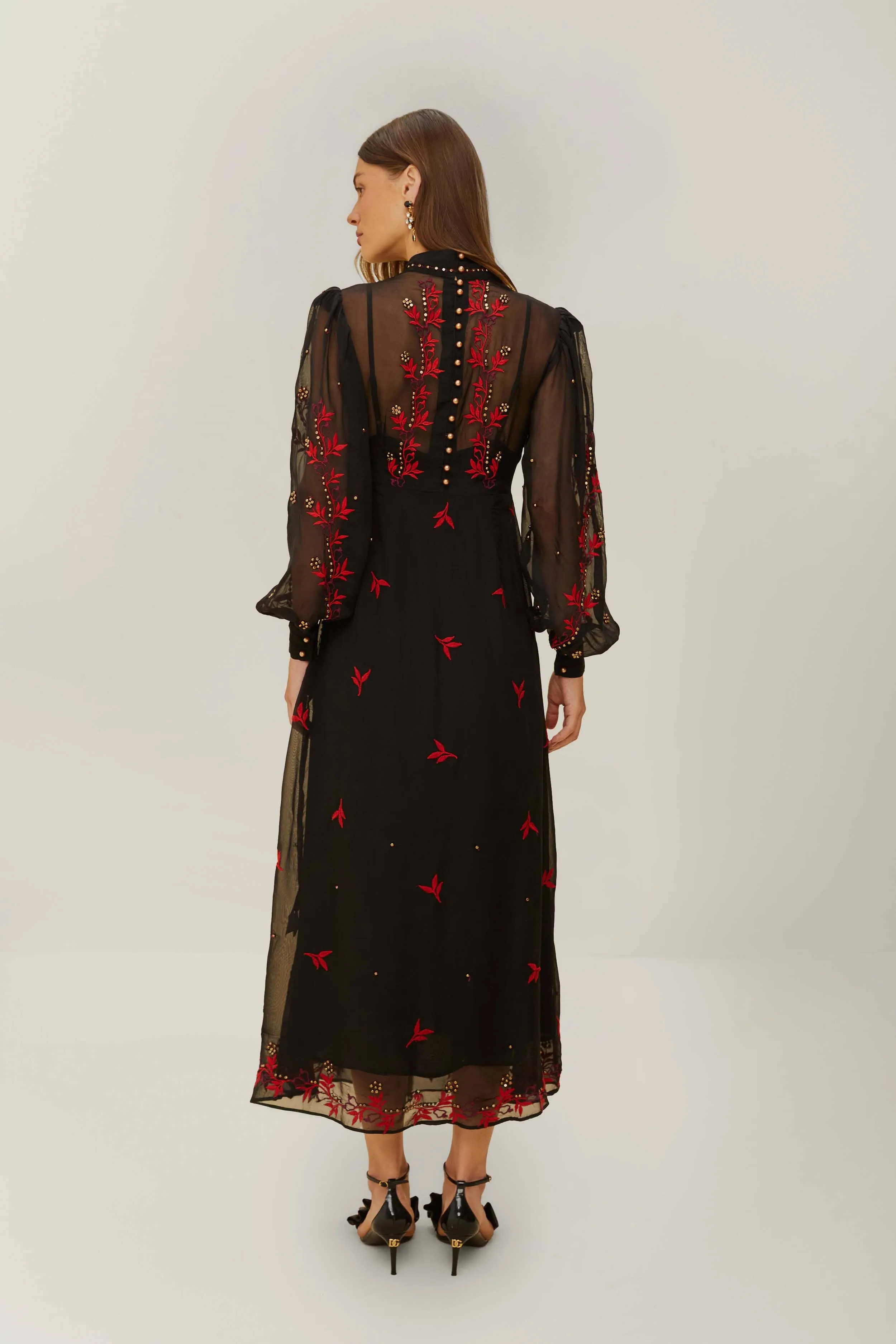 Black Organza Long Sleeve Midi Dress old town Smart and Stylish