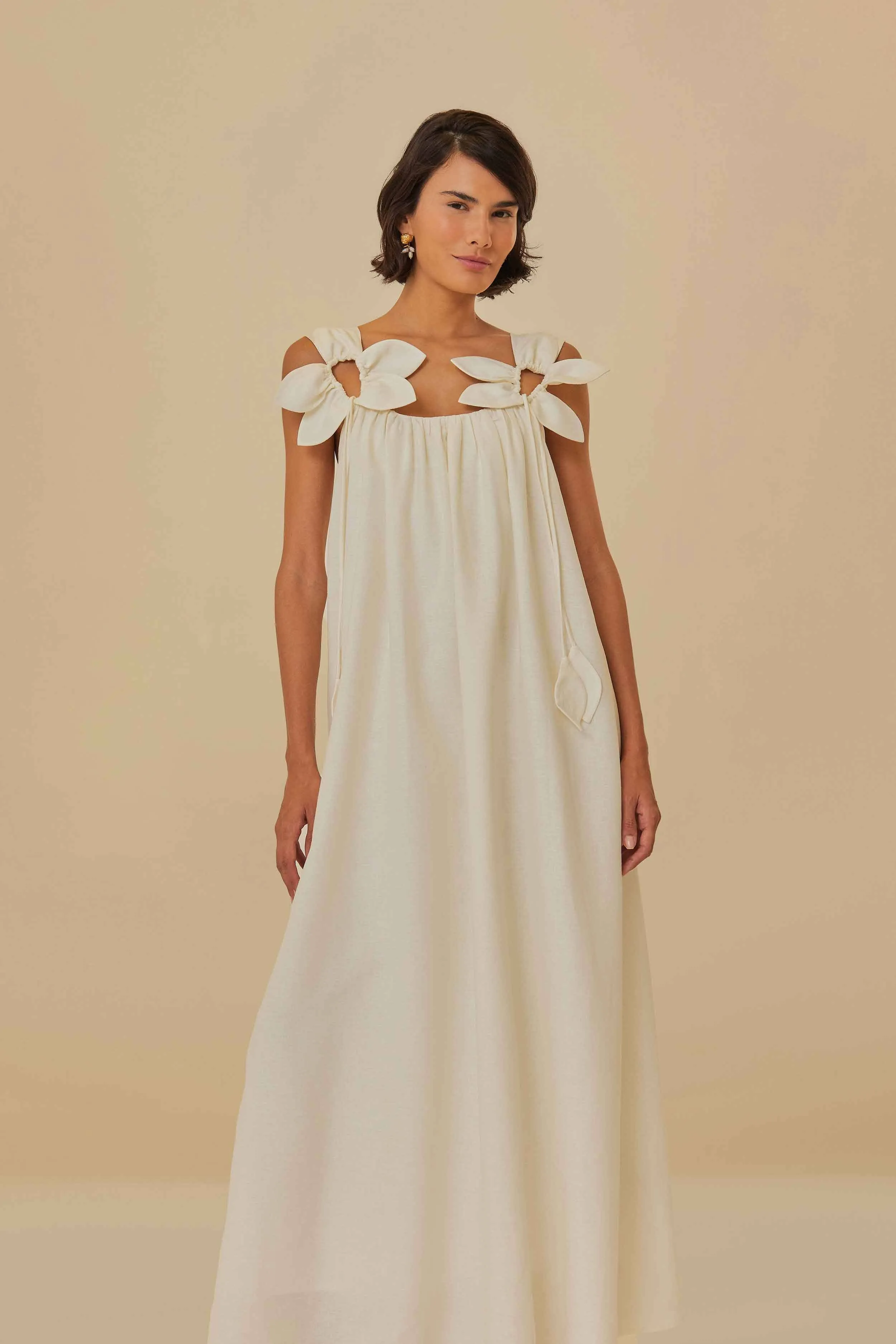 Flower Lane Art Gallery White Floral Details Lenzing? Ecovero? Euroflax? Midi Dress
