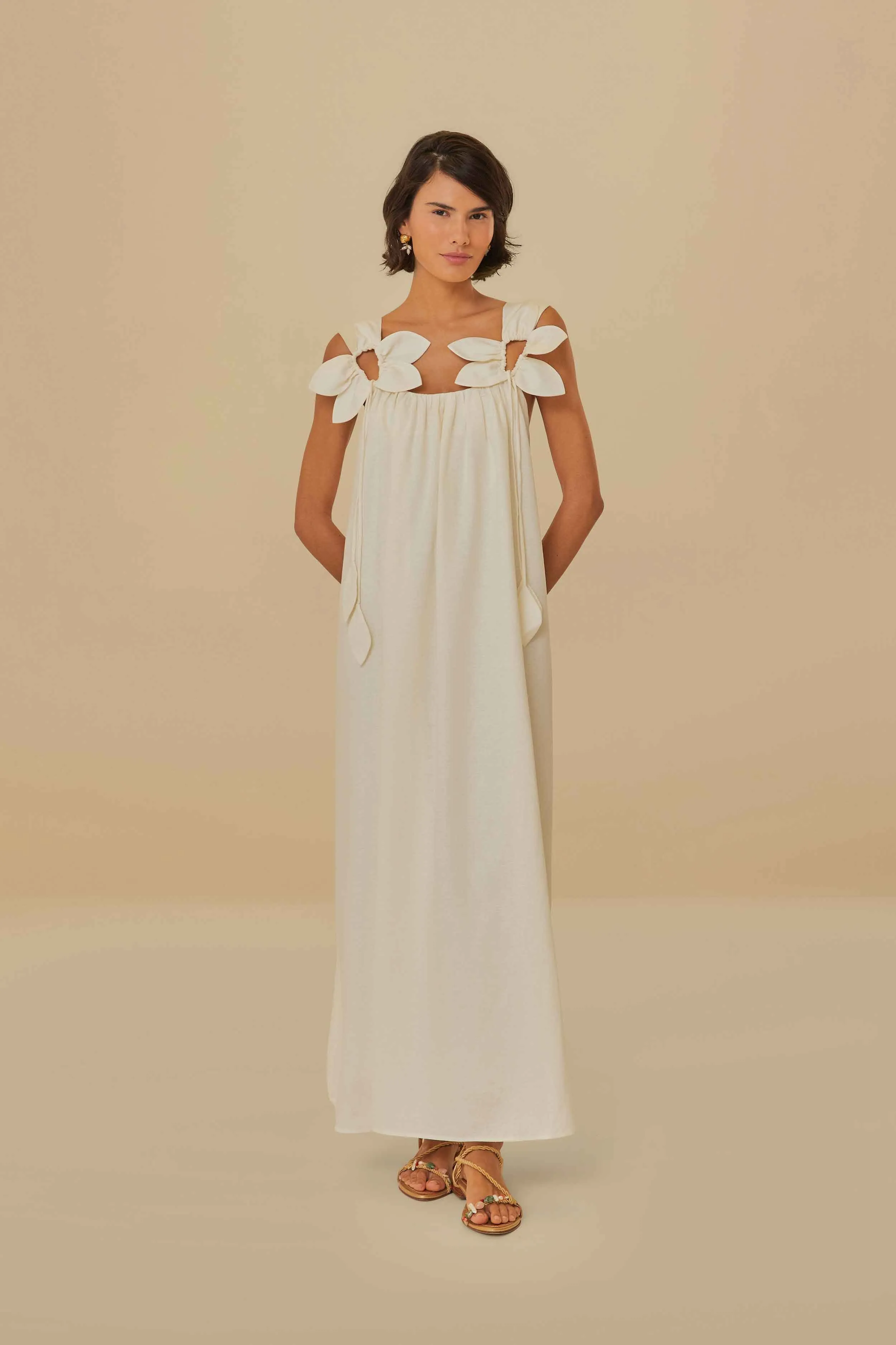 White Floral Details Lenzing? Ecovero? Euroflax? Midi Dress Tower Look