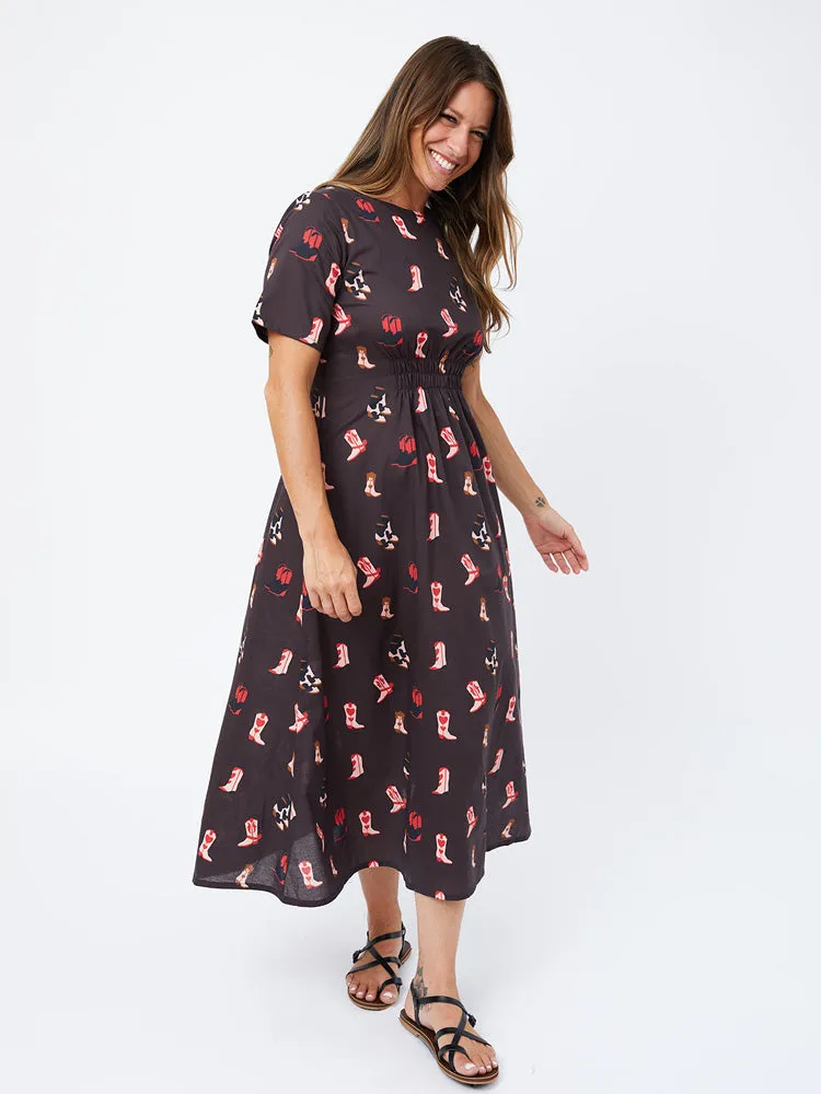 Artsy Traveler Short Sleeve Midi Dress - Two Step Dusk Icon Glow