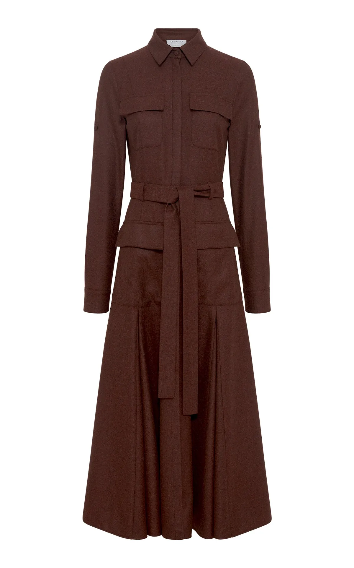 Meyer Pleated Maxi Shirtdress in Burnt Sienna Wool Cashmere Flannel SnagProofMaterial Bold Core