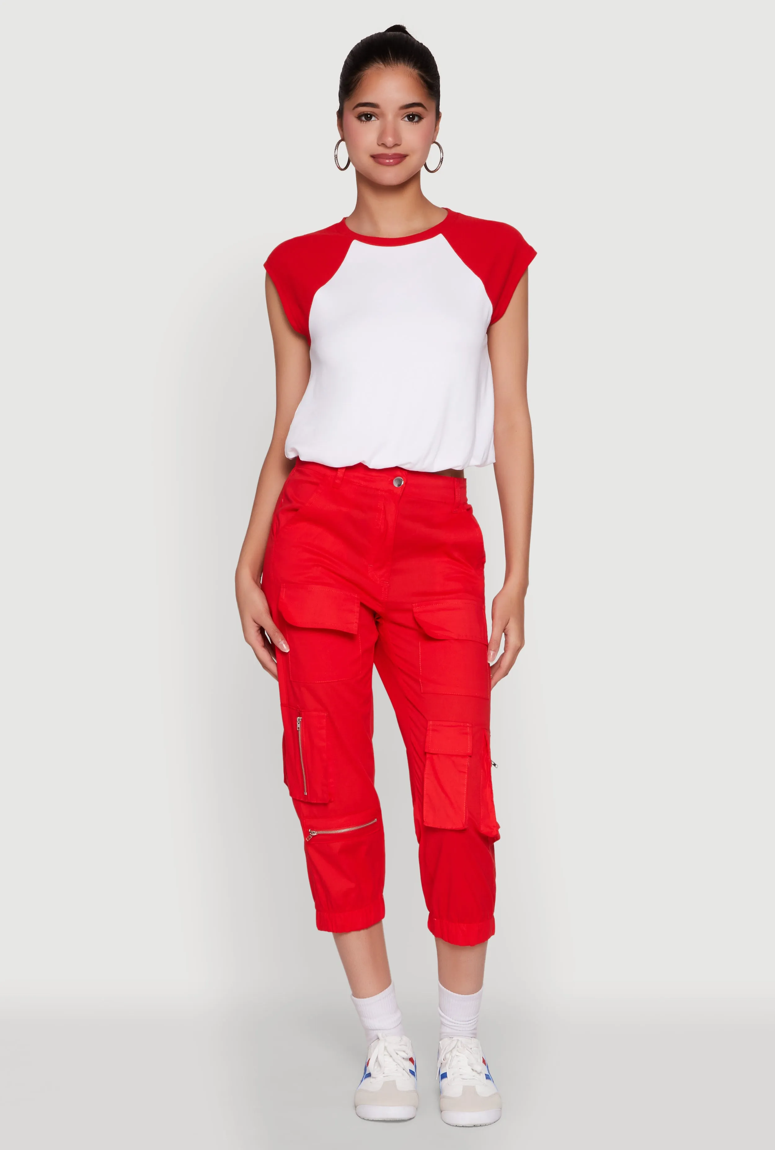 Madden Girl Raglan Sleeve Bubble Hem Crop Top Minimal Outfit
