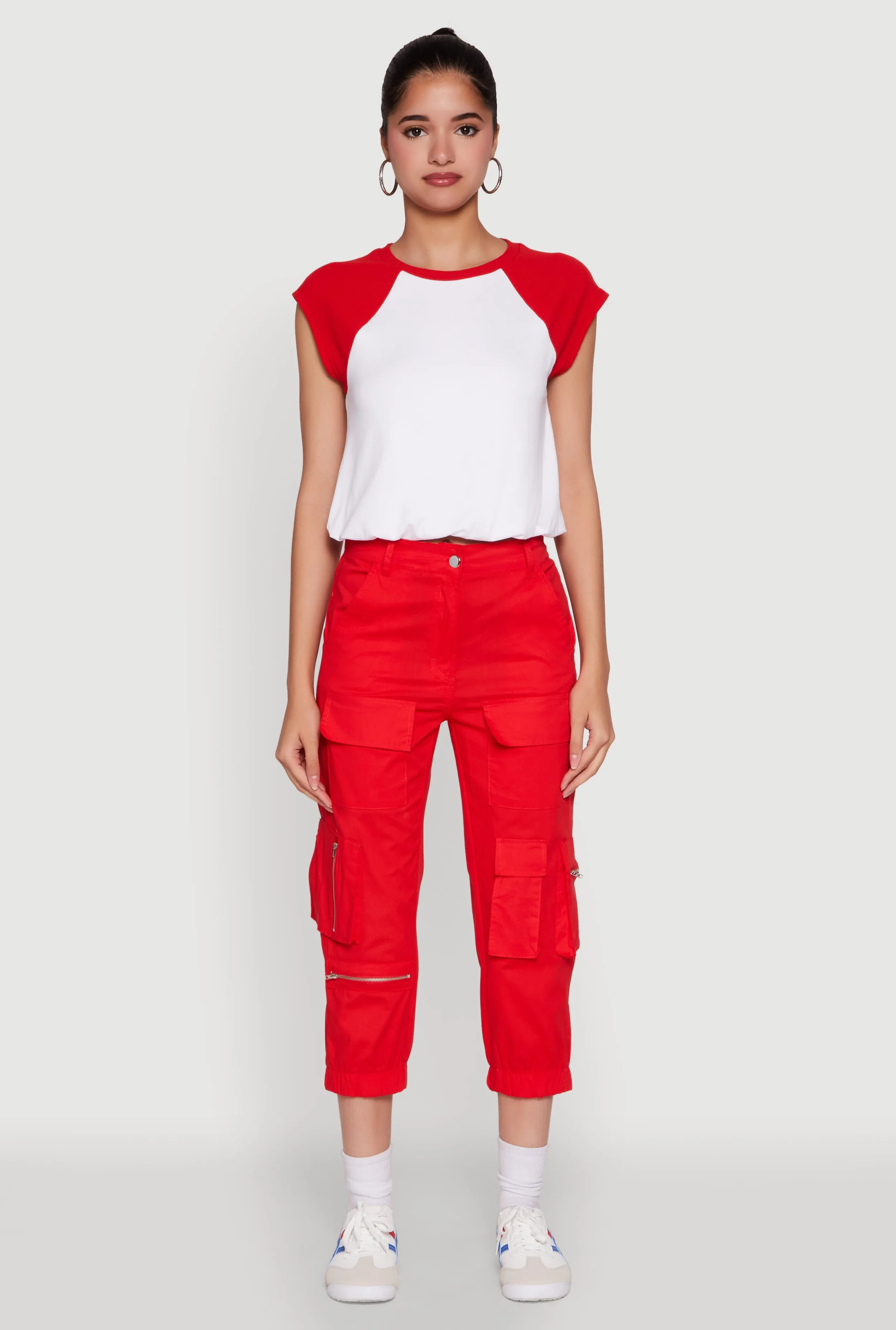 Fun Style Madden Girl Raglan Sleeve Bubble Hem Crop Top