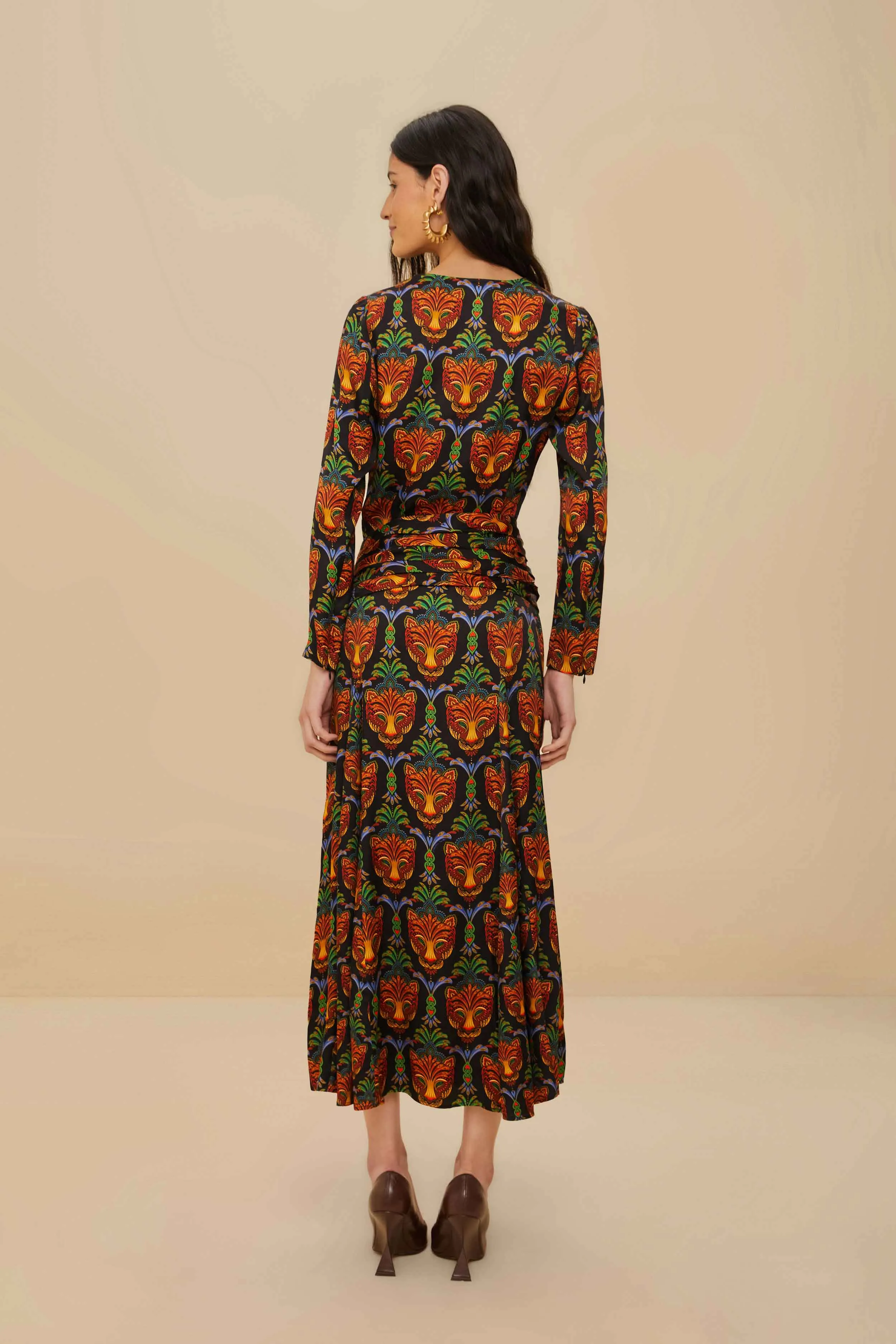 Black Boho Panther LENZING? ECOVERO? Viscose Midi Dress Stylish Comfort Vintage Lover
