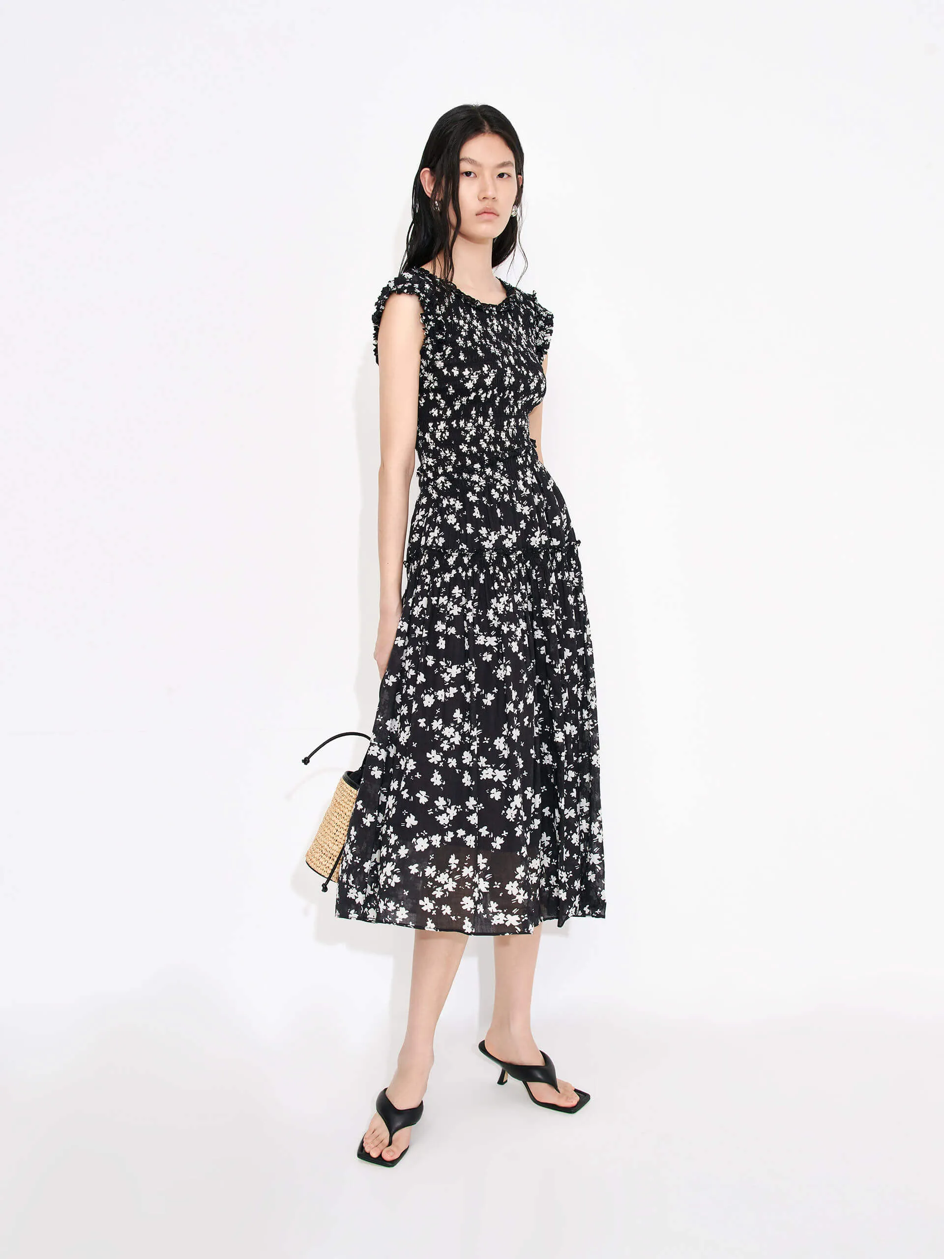 Day to Night Design Crewneck Printed Midi Dress