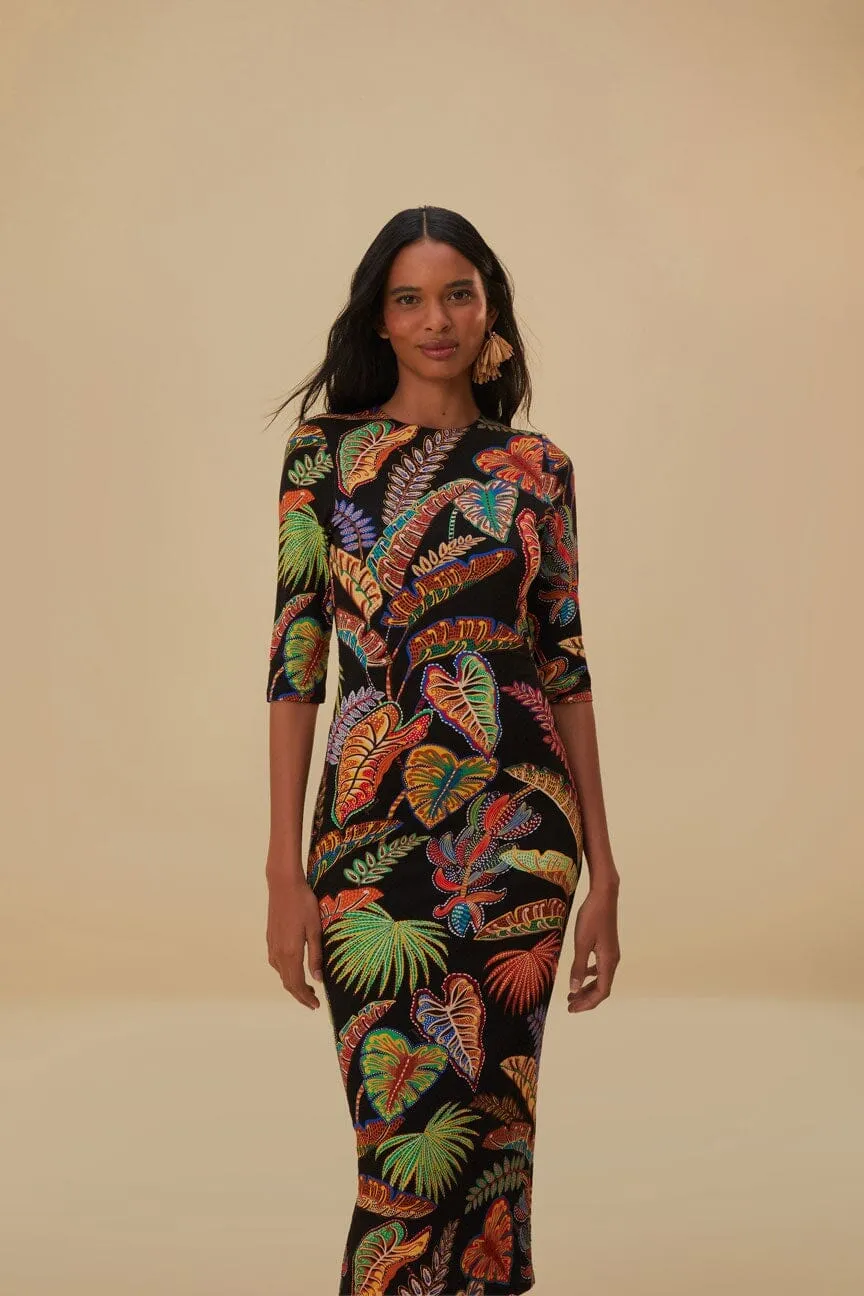 Cool Foliage Black Jersey Midi Dress Dreamy Feel Pasture View