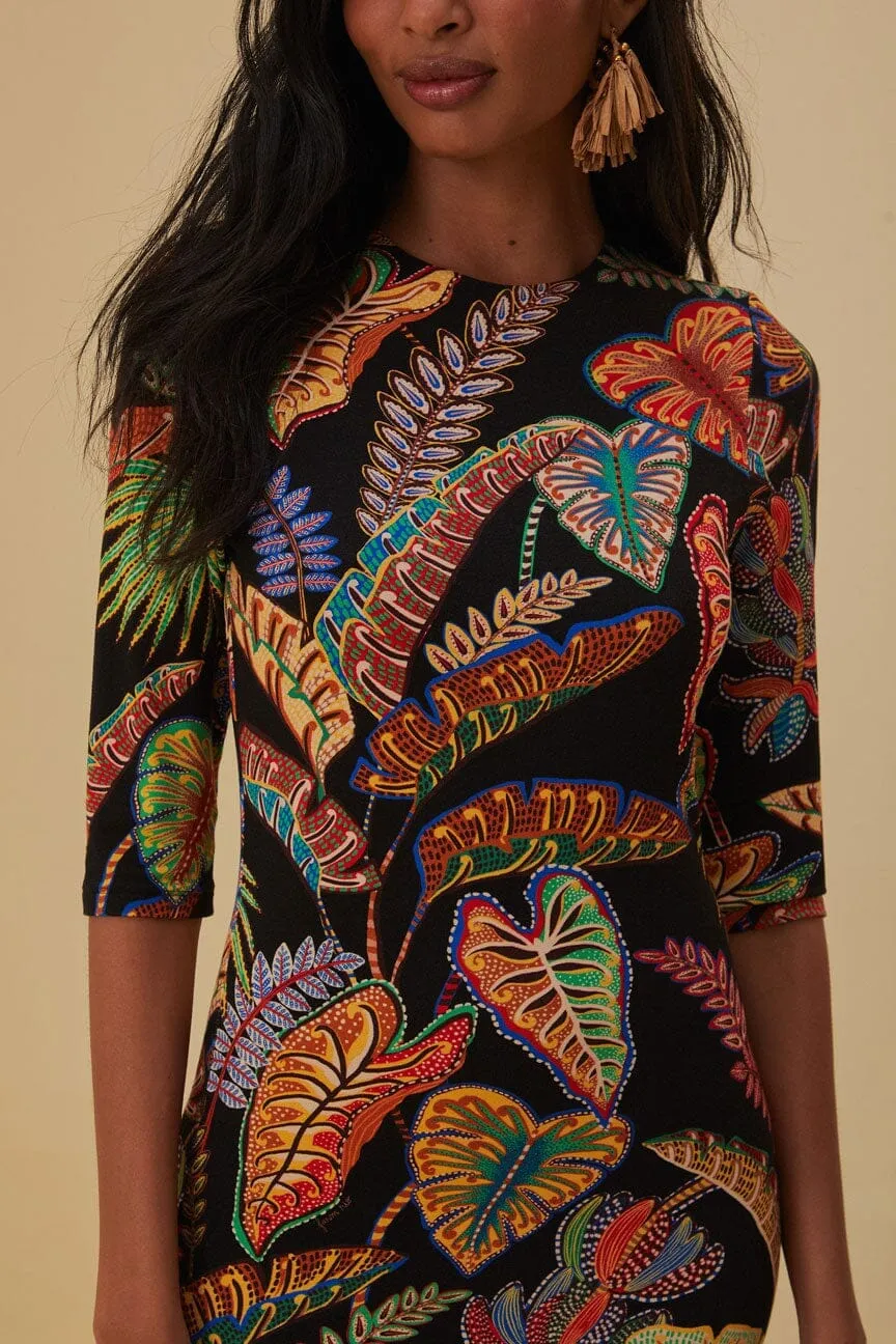 Cool Foliage Black Jersey Midi Dress Autumn Stroll Chic dinner outfit