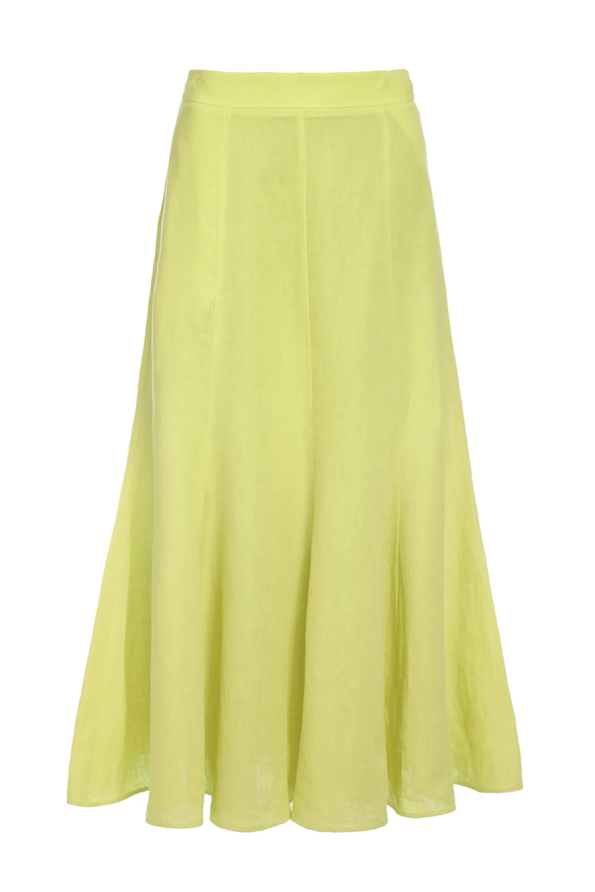 WrinkleFree Fabric Tate Midi Skirt in Fluorescent Yellow Aloe Linen