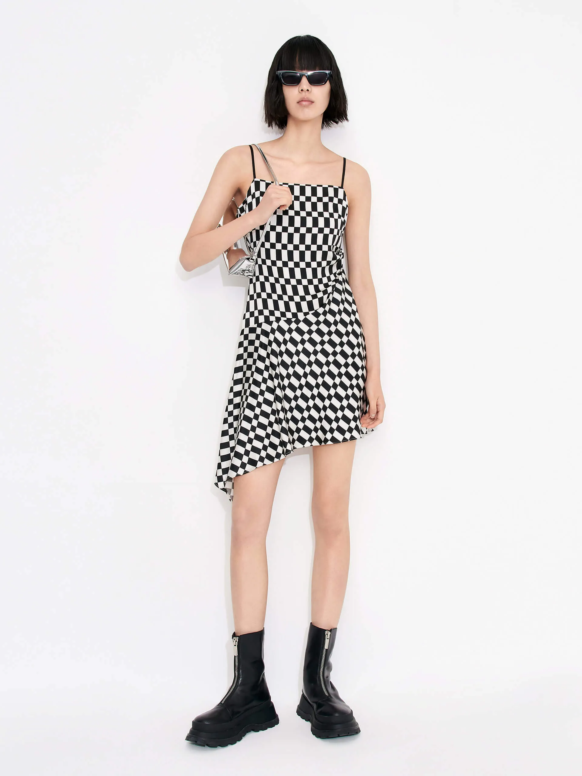 Comfortable daytime dress Side Pleated Checked Dress