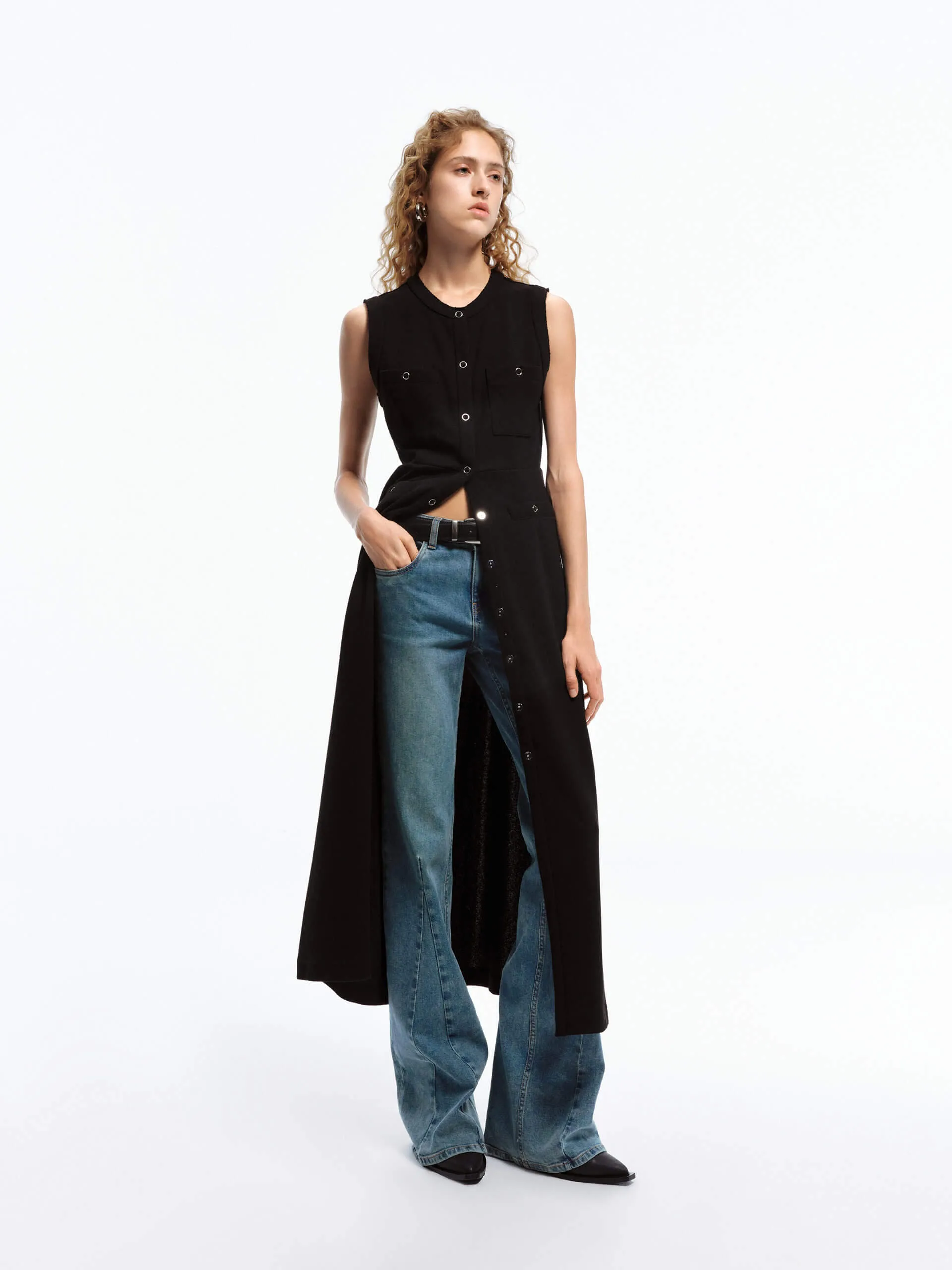 Snap Button Tank Dress Elegant Silhouette
