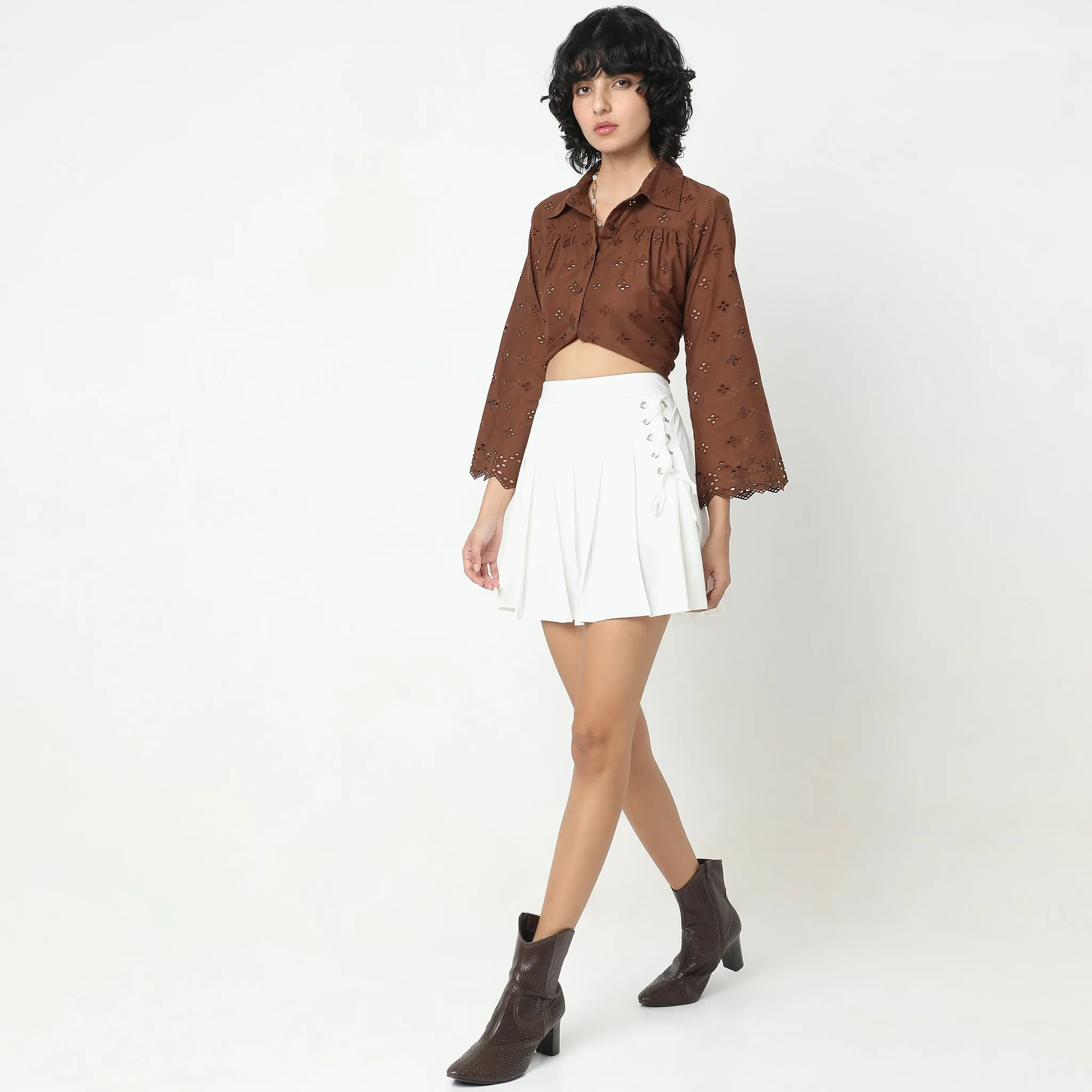 Flare Fit Solid Mid Rise Skirt CompactFold