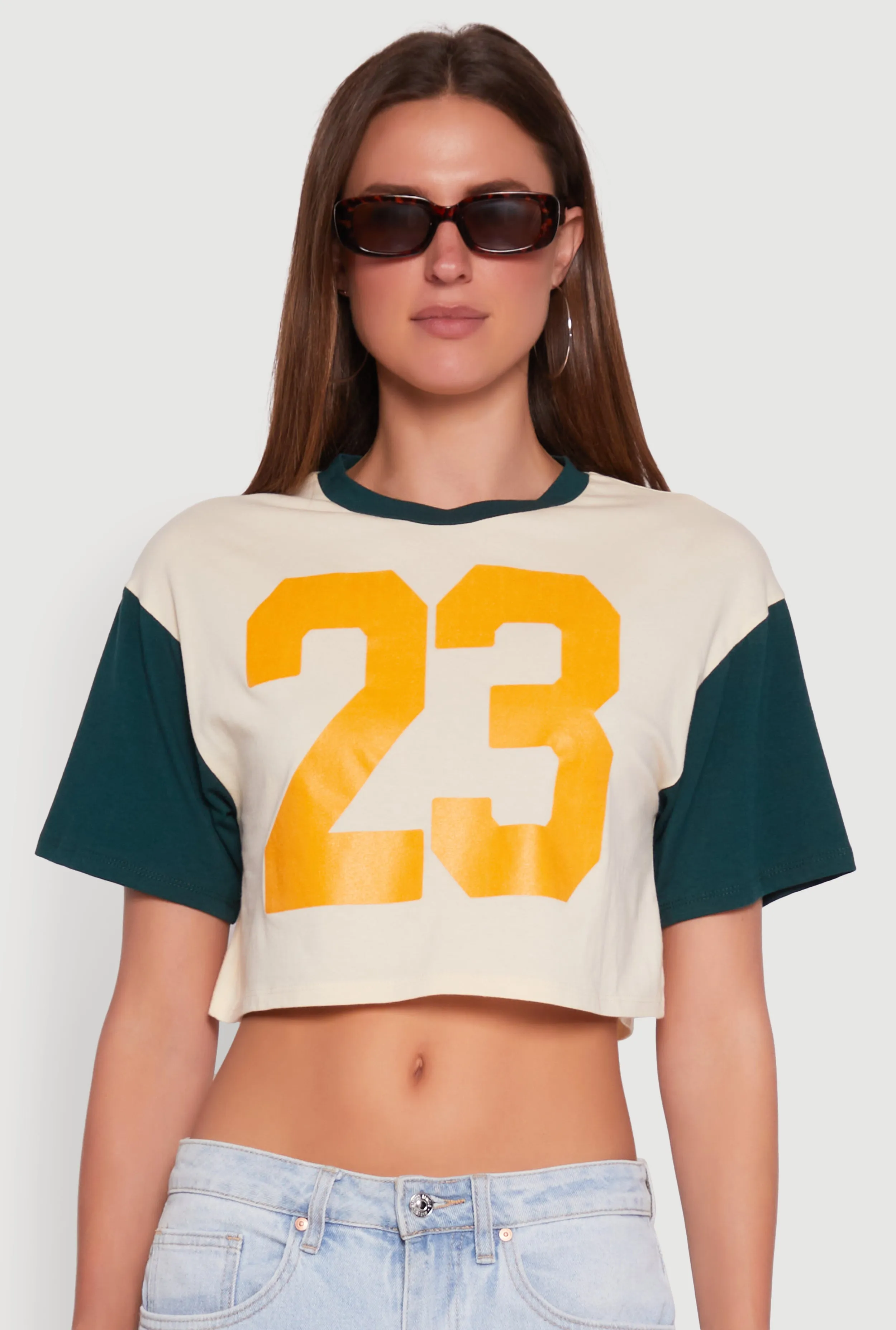 Smart Comfort Trendy 23 Graphic Crew Neck Cropped Baseball Tee