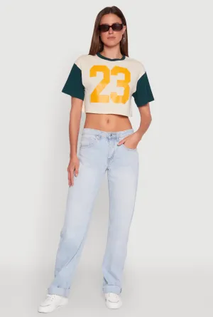 Trendy 23 Graphic Crew Neck Cropped Baseball Tee Cozy Look Wear Weekend Wardrobe