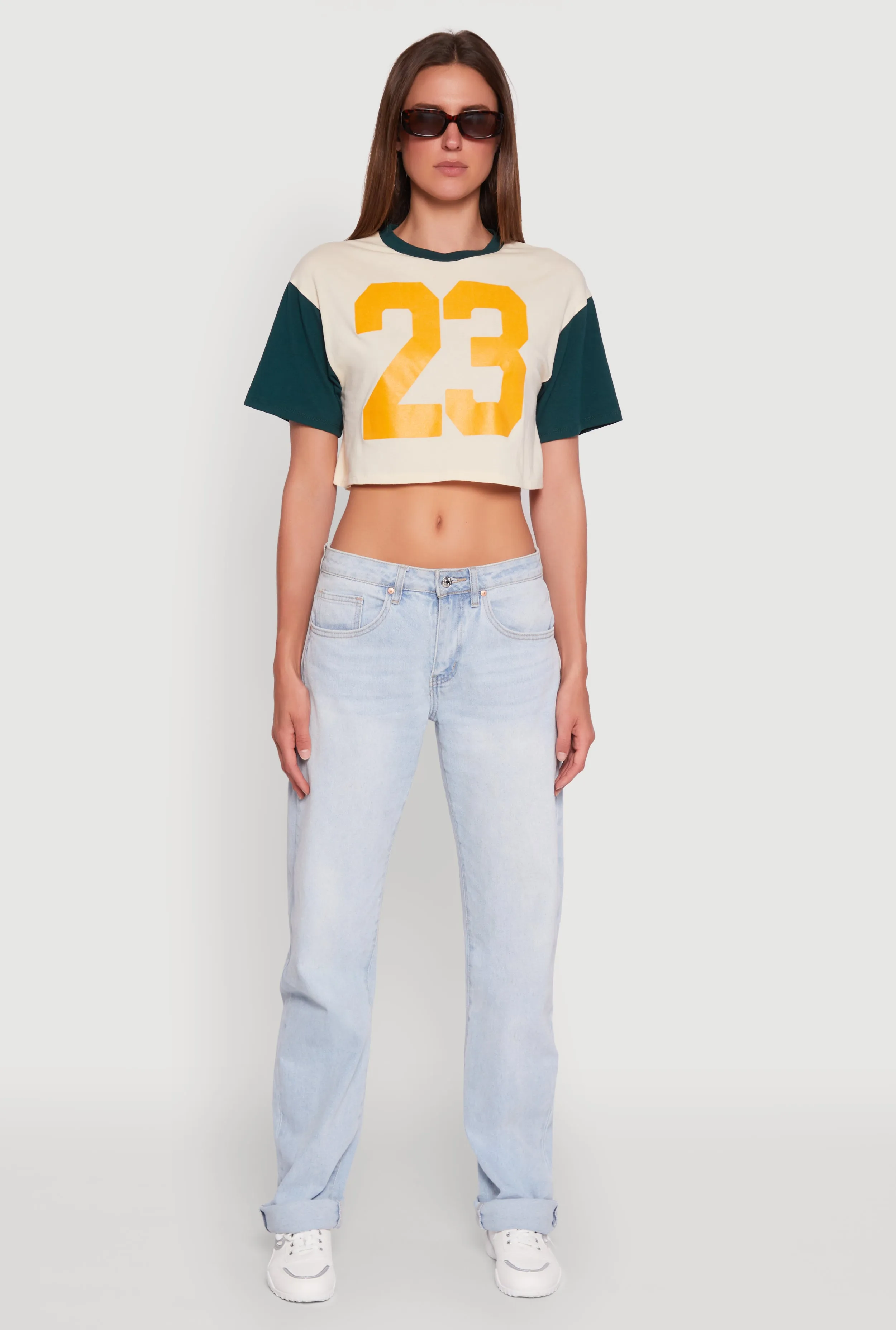 Trendy 23 Graphic Crew Neck Cropped Baseball Tee Chic Fashion Cozy Wearable