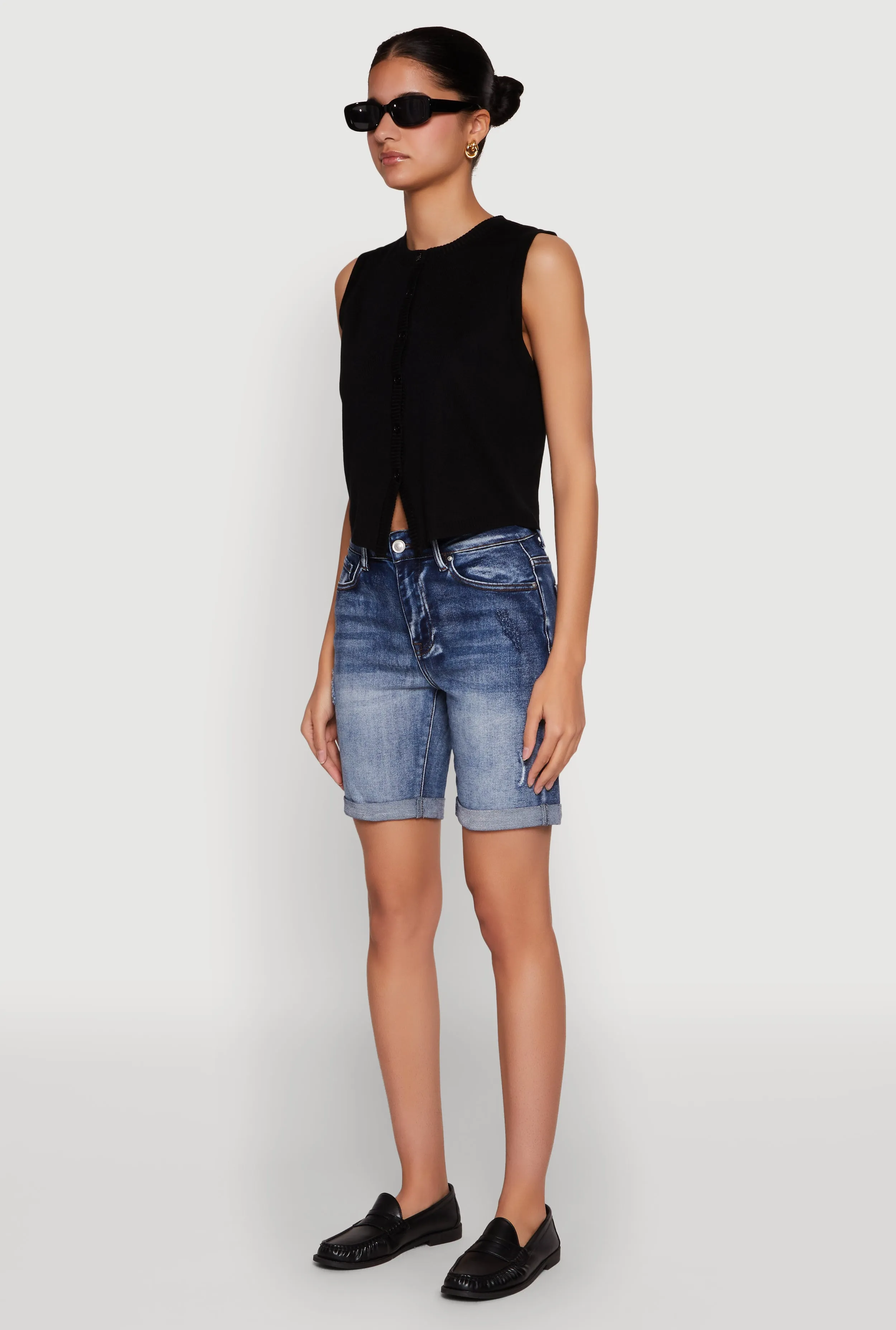 WAX Fixed Cuff Denim Bermuda Shorts Fan gear