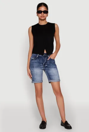 WAX Fixed Cuff Denim Bermuda Shorts Everyday Style