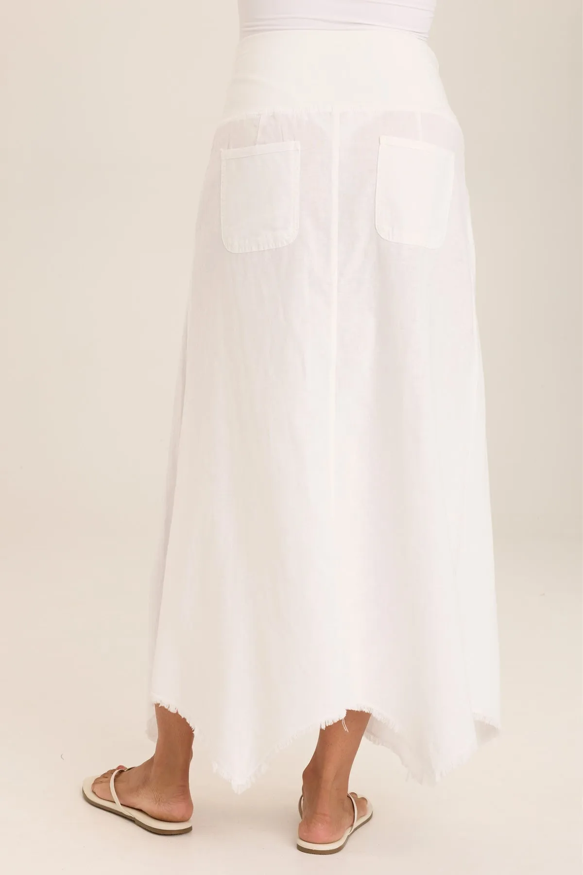 DurableCoverstitch TemperatureRegulatingLining Triste Linen Bohemian Sharkbite Maxi Skirt