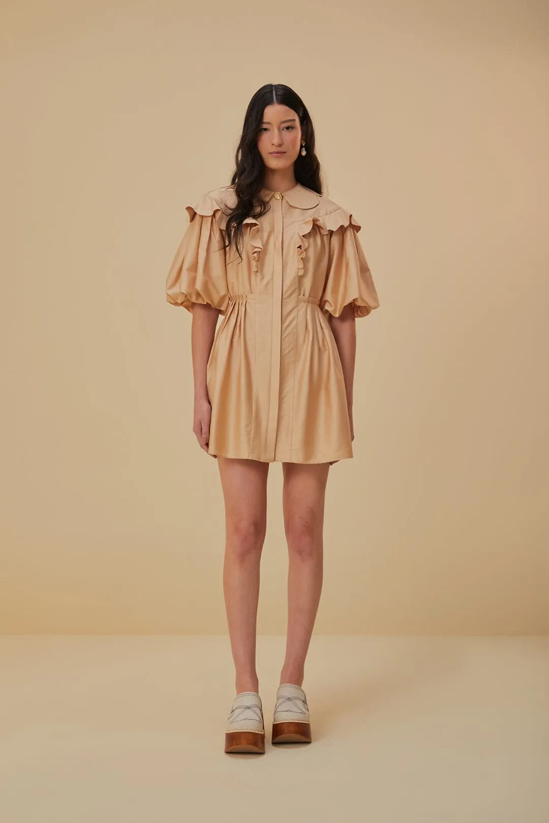 Bar Chic Evening Glow Beige Short Sleeve Mini Dress