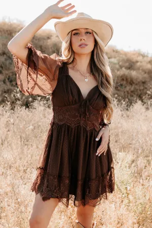 Beat Warm Ethereal Aura Dotted Mesh Mini Dress (Chocolate) - Ships by 10/10