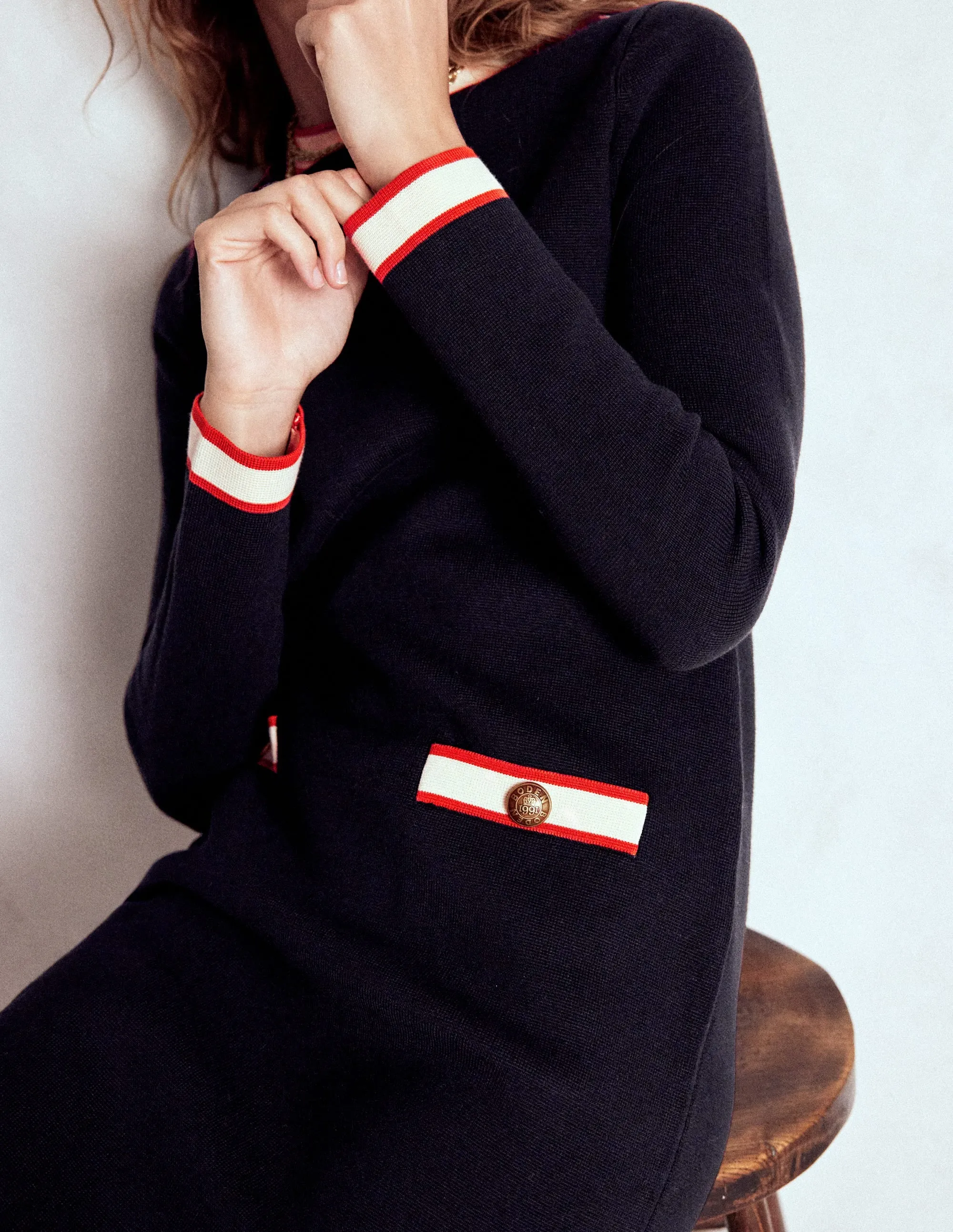Holly Knitted Shift Dress-Navy Odor Resistant Finish