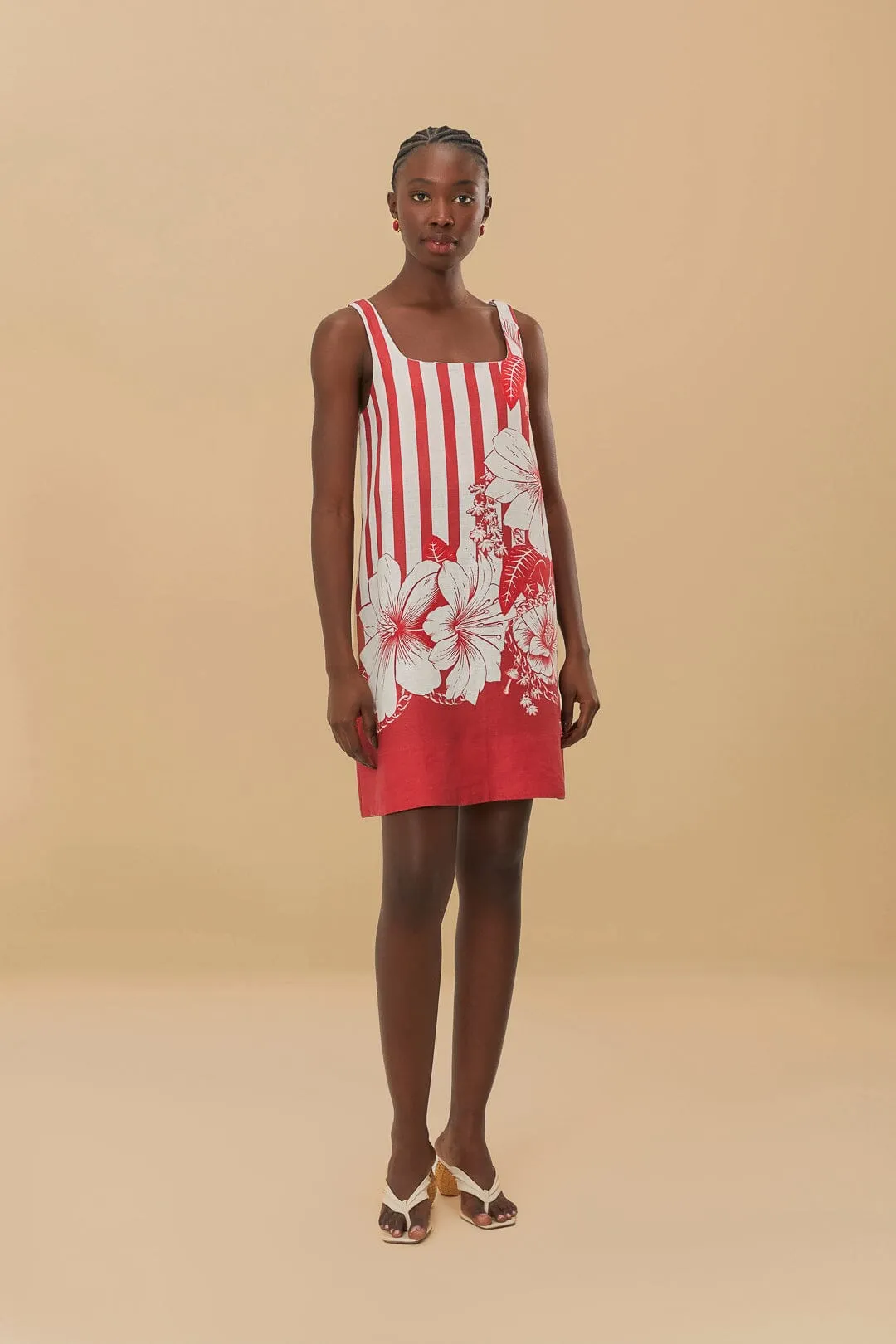 Fun Edge Red Floral Chain Stripes Mini Dress
