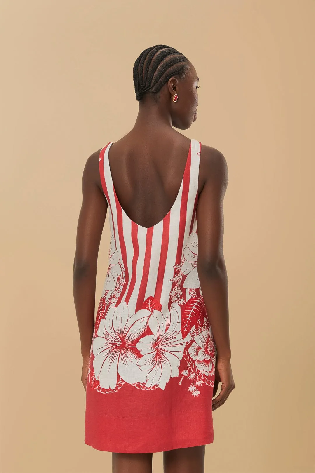 Sassy Look Layered Ruffle Accent Red Floral Chain Stripes Mini Dress