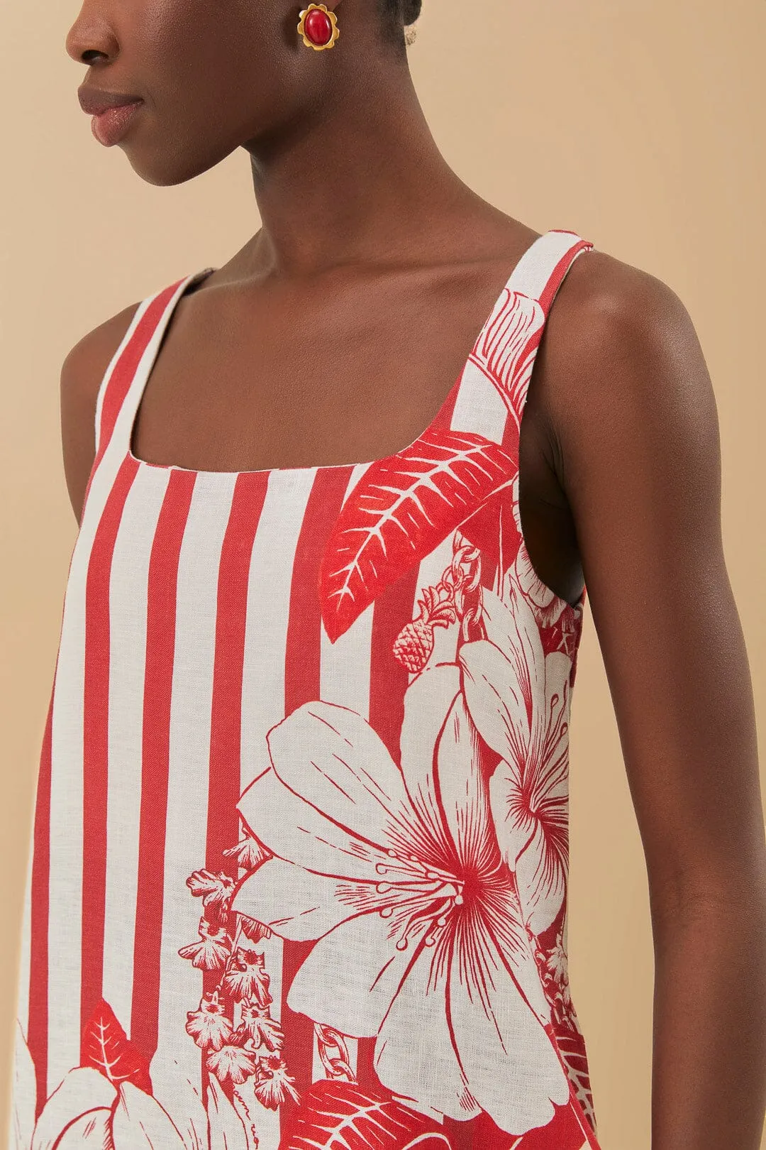 Night Sparkle Red Floral Chain Stripes Mini Dress