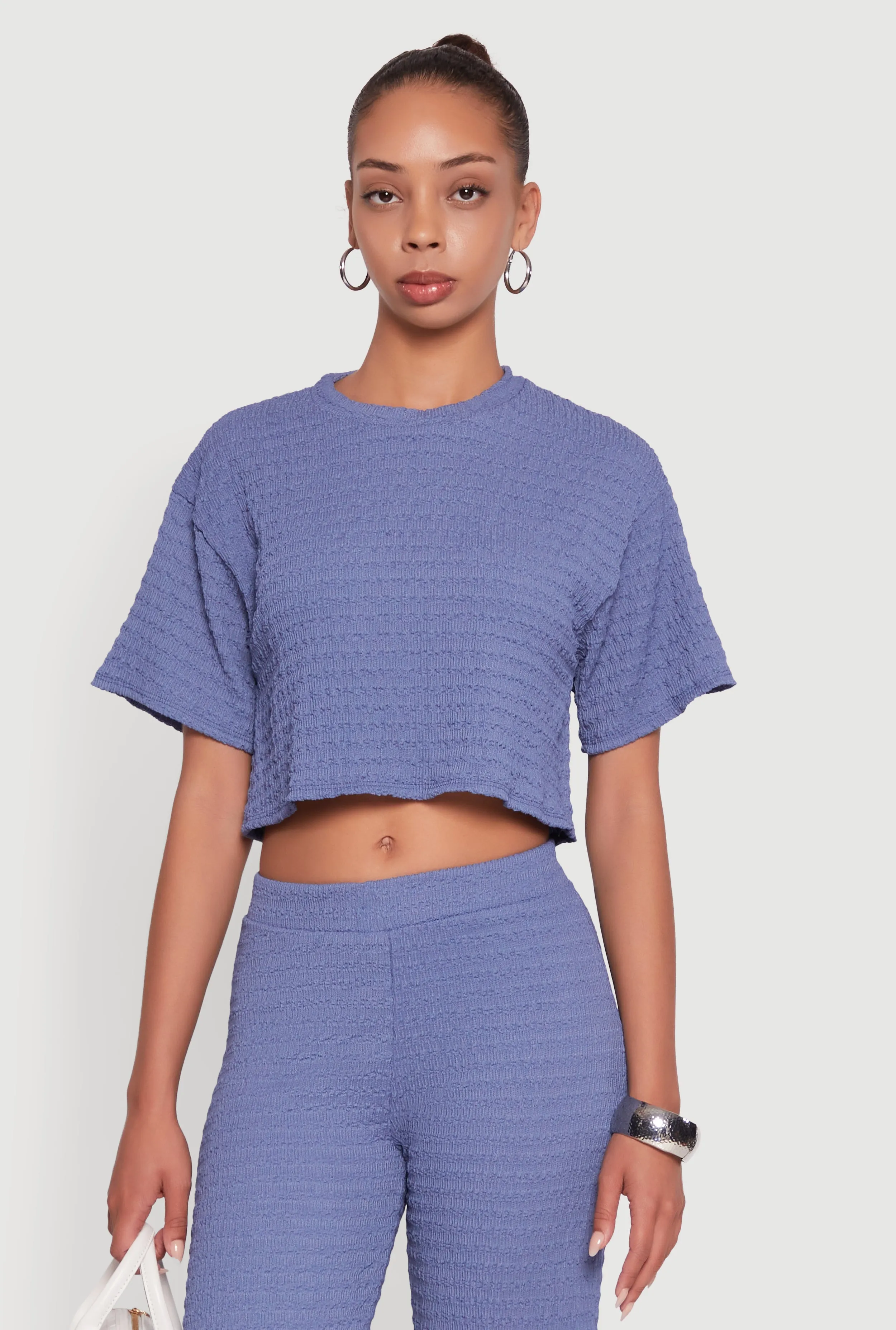 Textured Knit Boxy Crop Top Soft and Light Wear