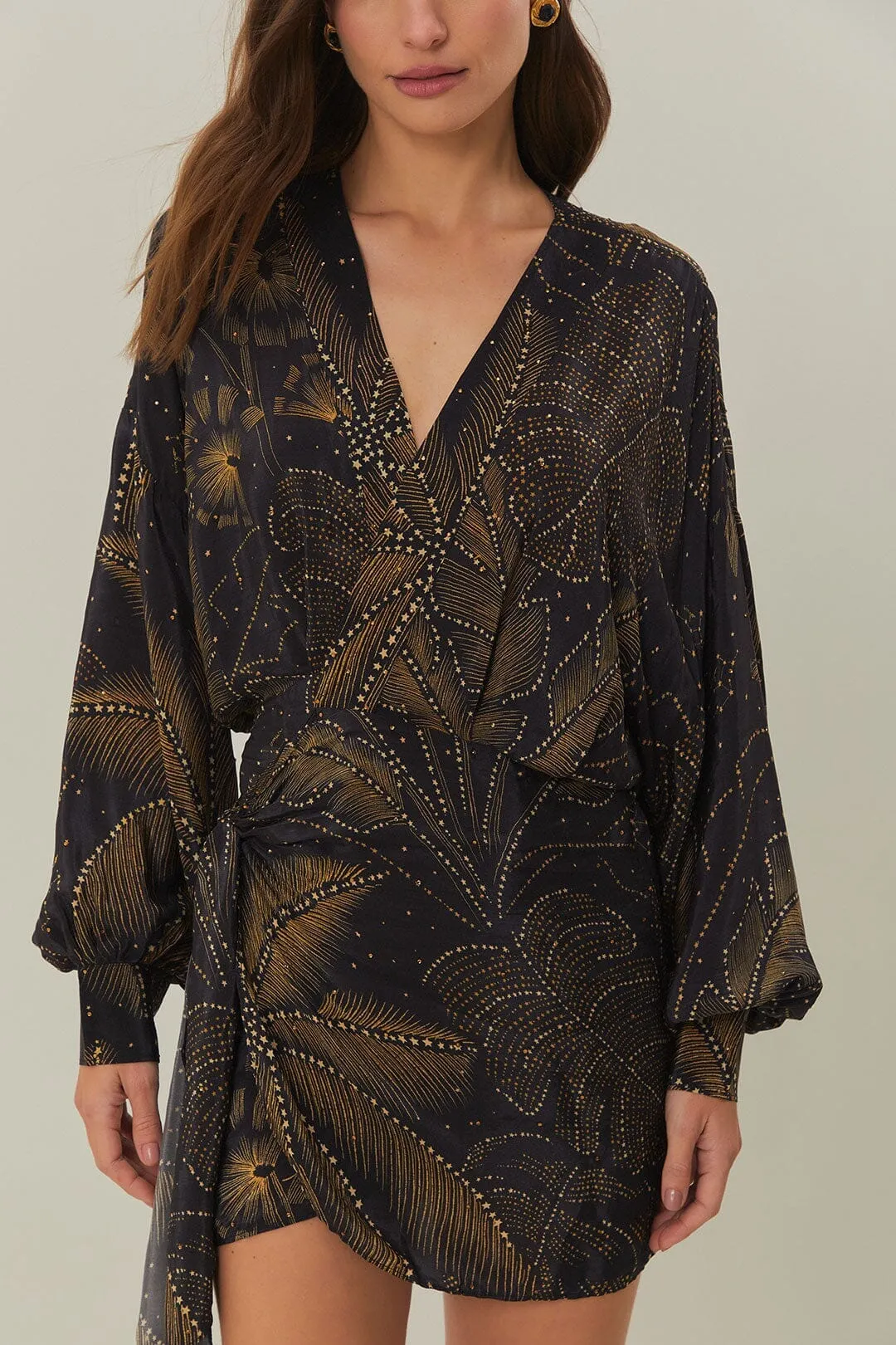 Street Chic Girls Night Black Golden Foliage Mini Dress