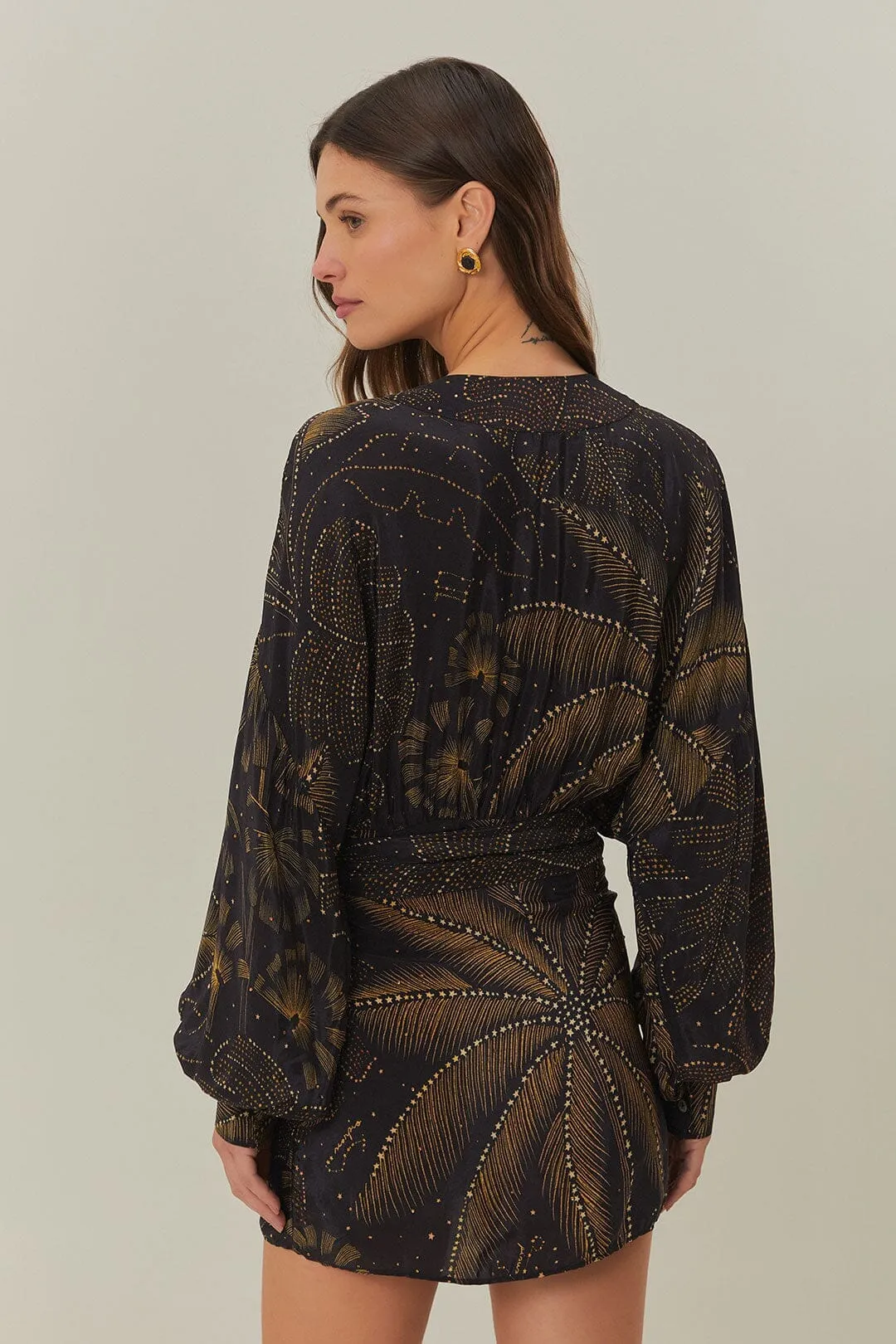 Trend Edge Black Golden Foliage Mini Dress