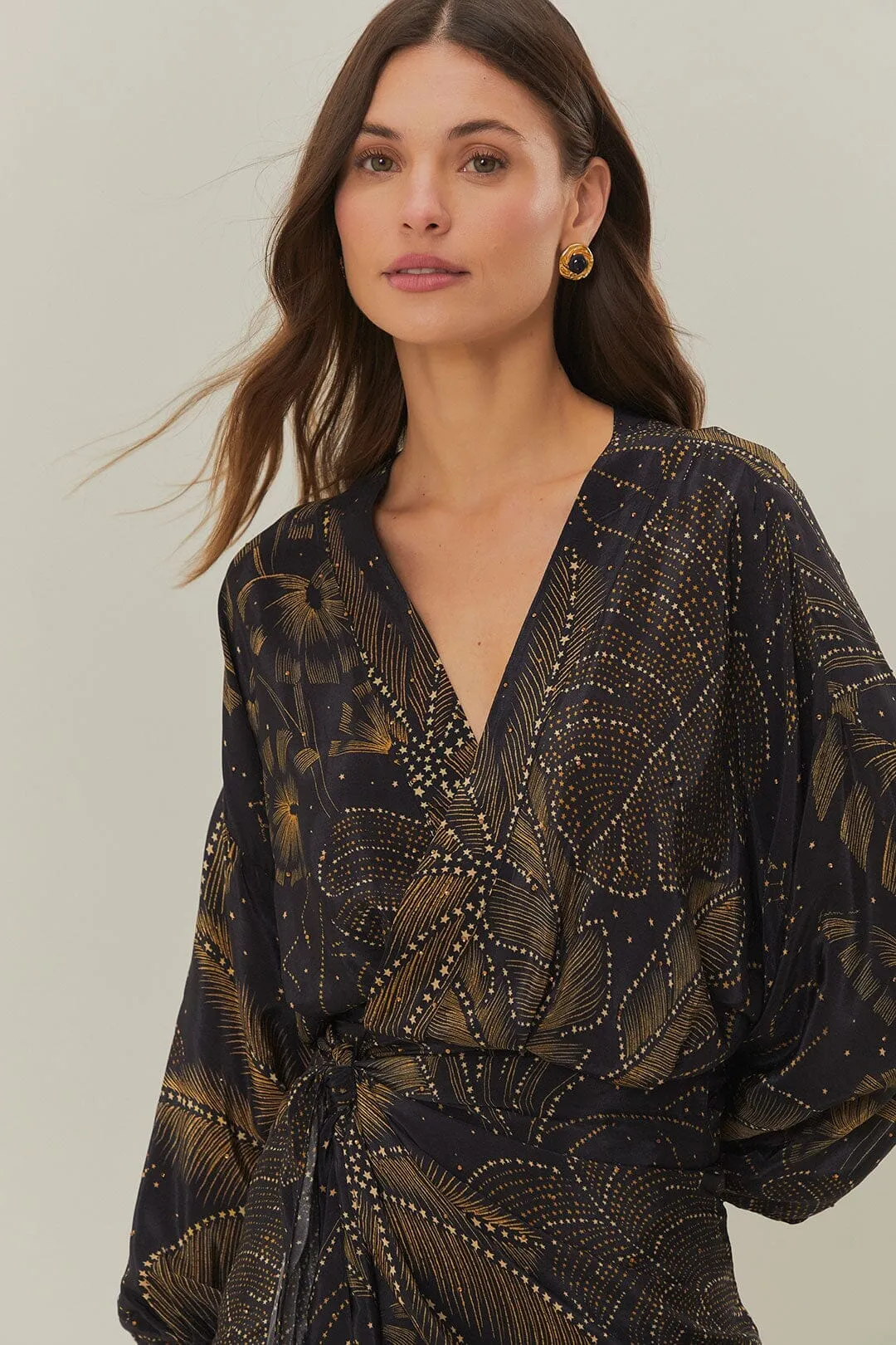 Scene Beat Black Golden Foliage Mini Dress