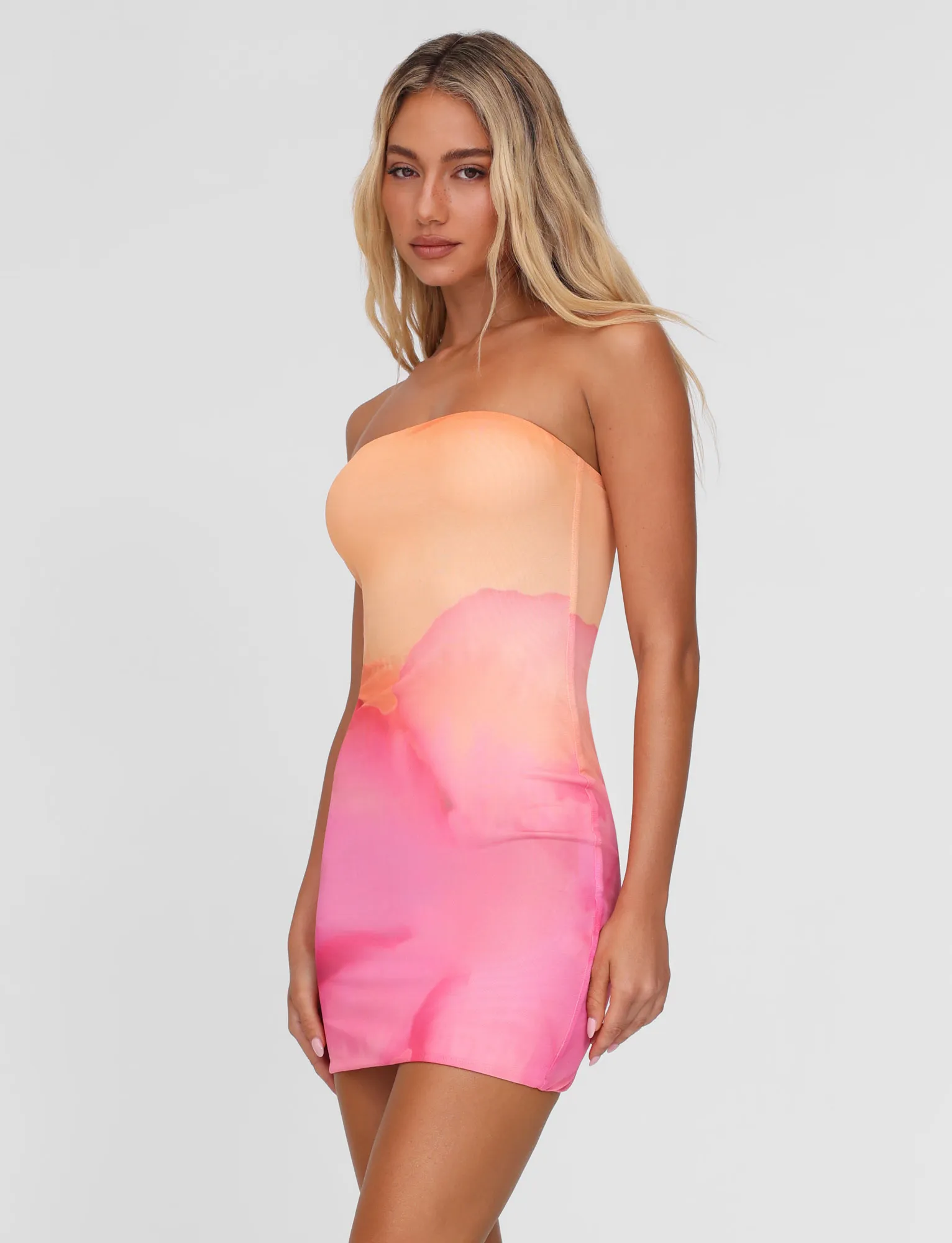 Club Pop CHER MINI DRESS - PINK : MACRO FLORAL : PINK HIBISCUS