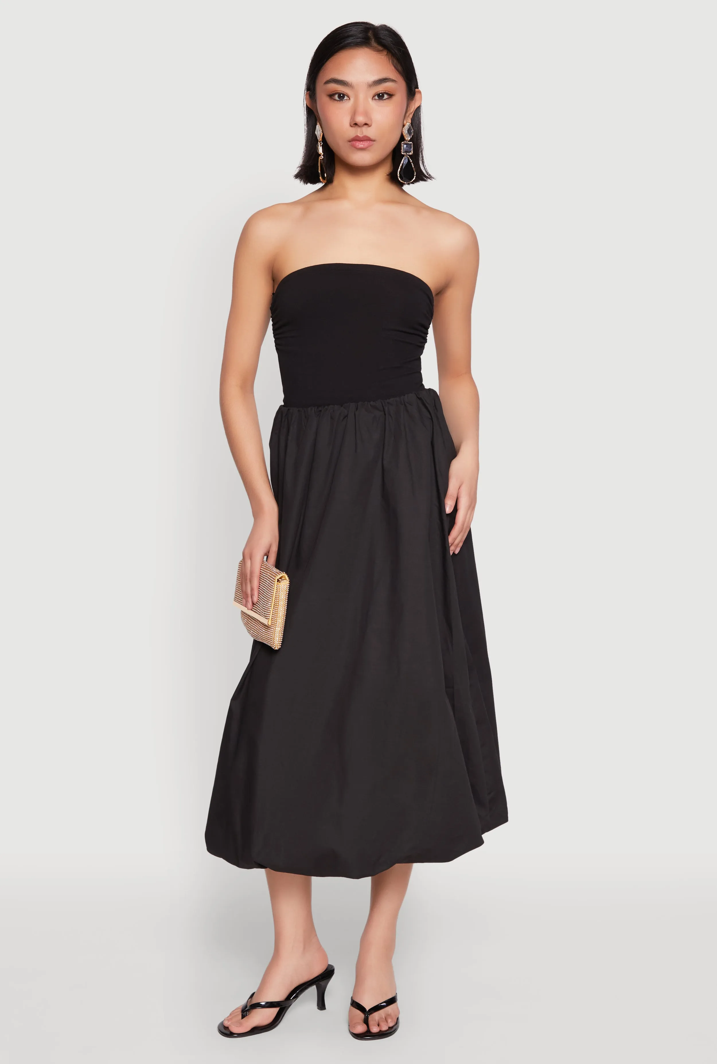 Sophisticated Casual Poplin Midi Bubble Skirt