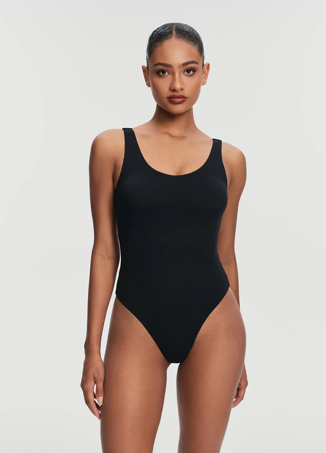 Scoop Back Bodysuit Lightweight Street Charming Basic