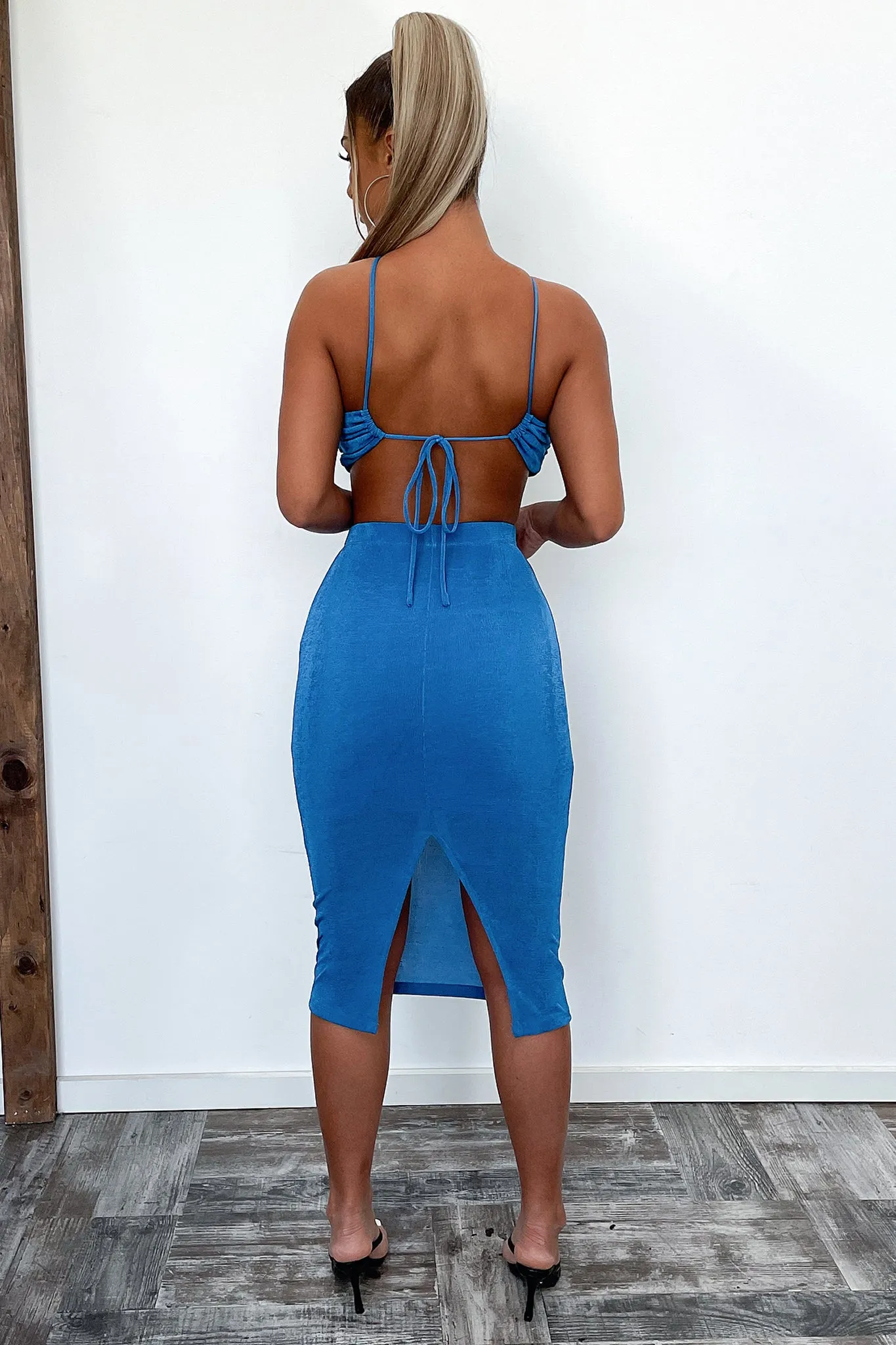 Fumes Midi Skirt - Blue Flowy Drape
