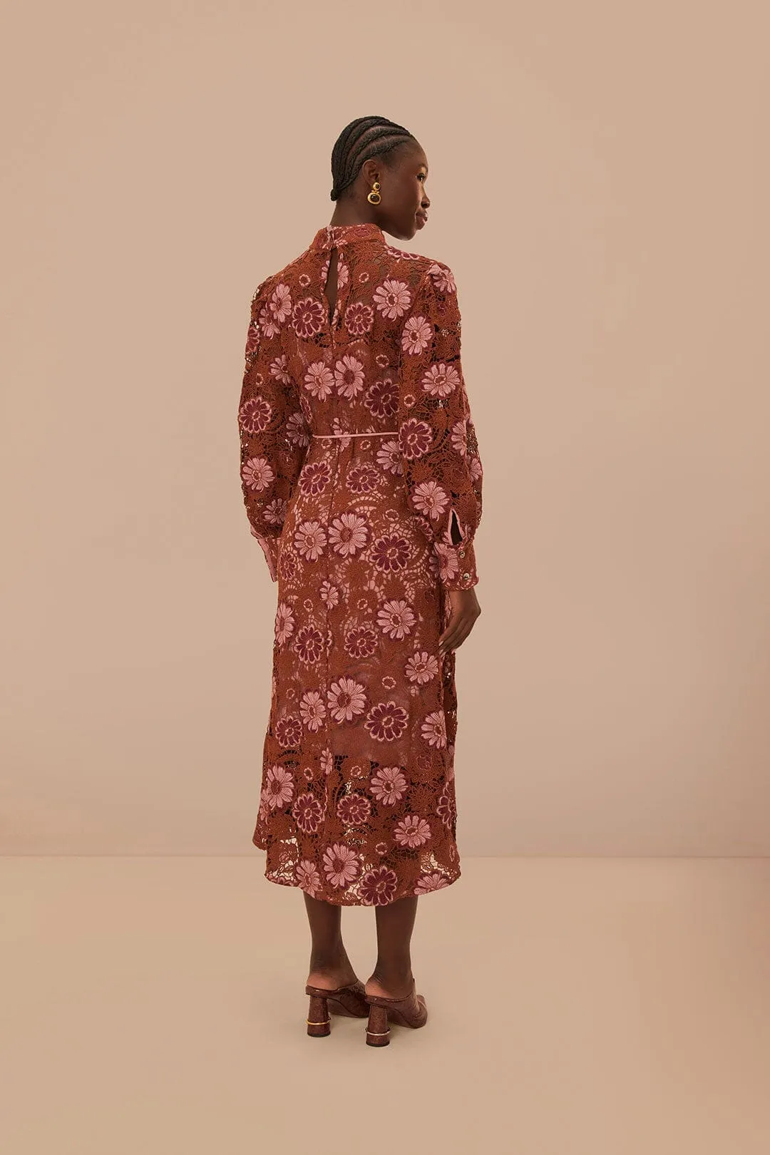 Brown Gigi Tapestry Guipure Midi Dress Simple and timeless piece Fashionable Piece