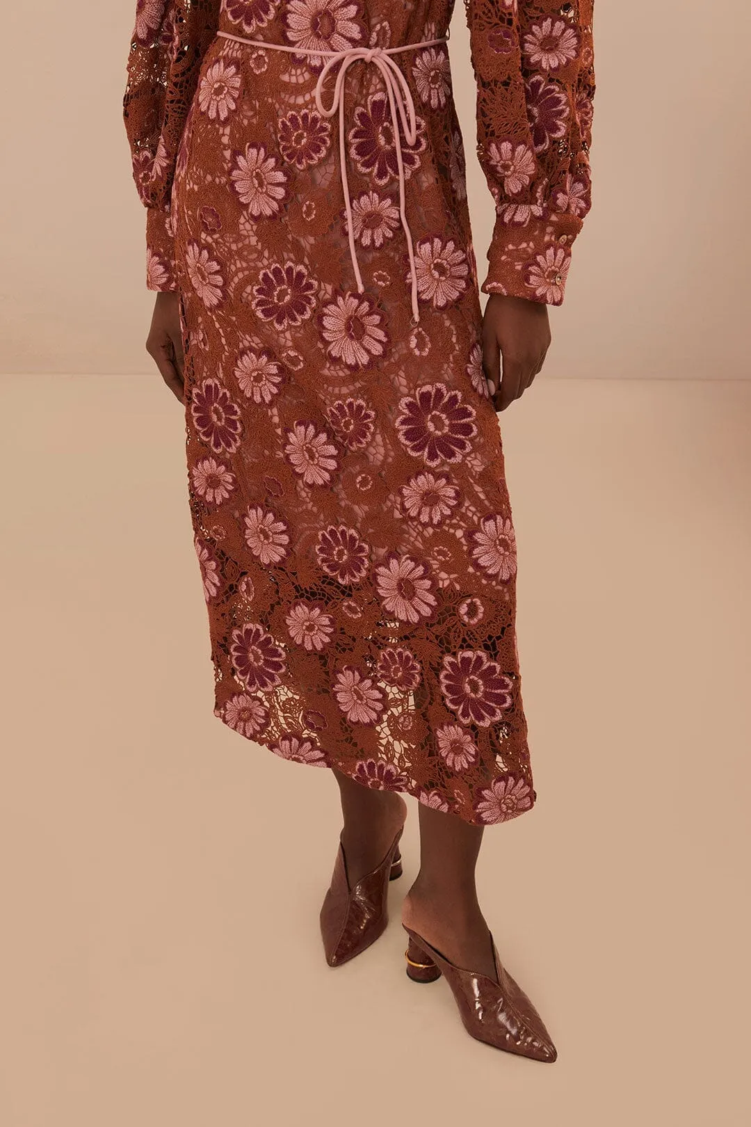 Brown Gigi Tapestry Guipure Midi Dress Breeze Move