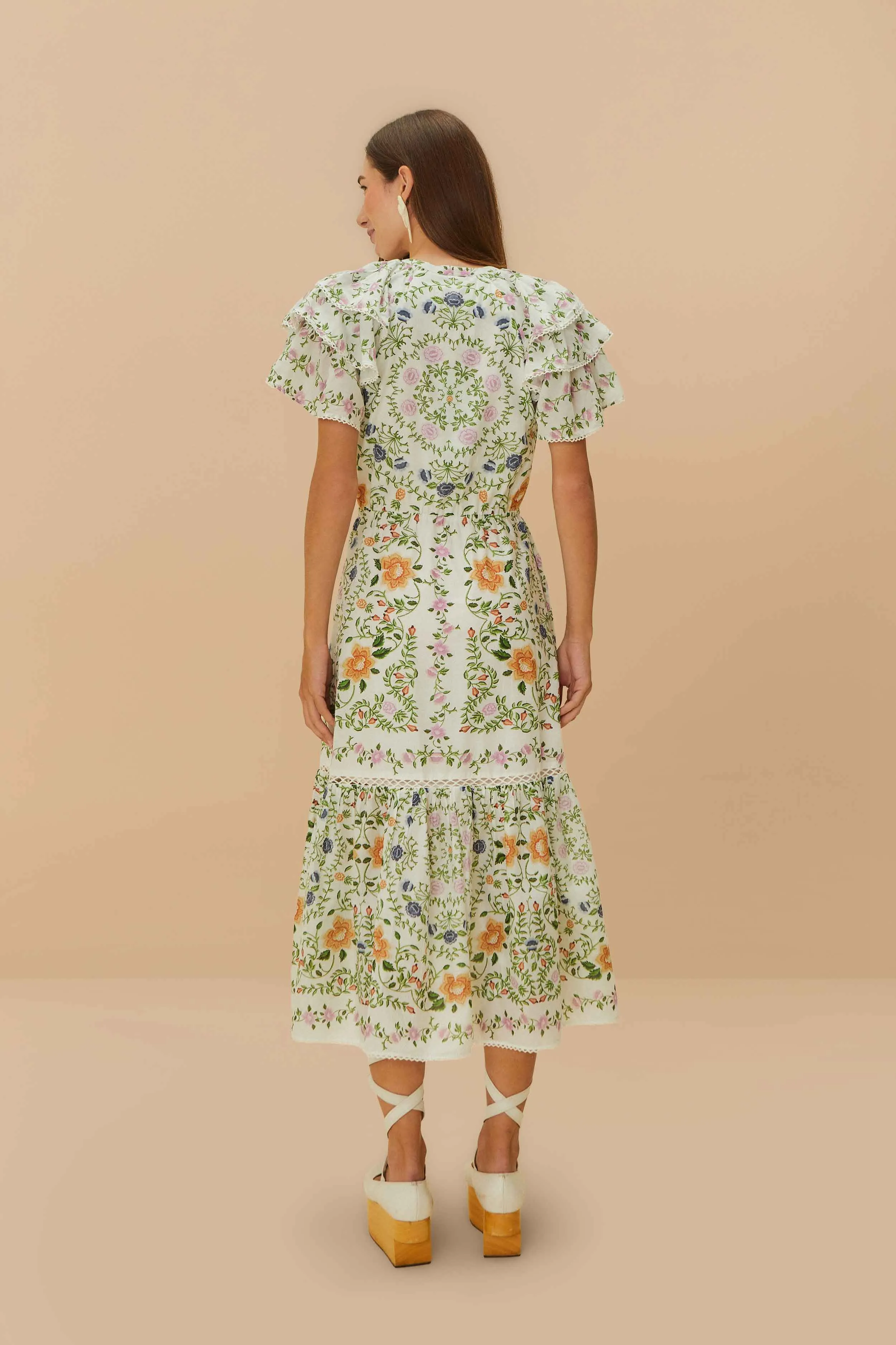 Off-White Folk Floral Lace Midi Dress Breeze Move Rain Safe