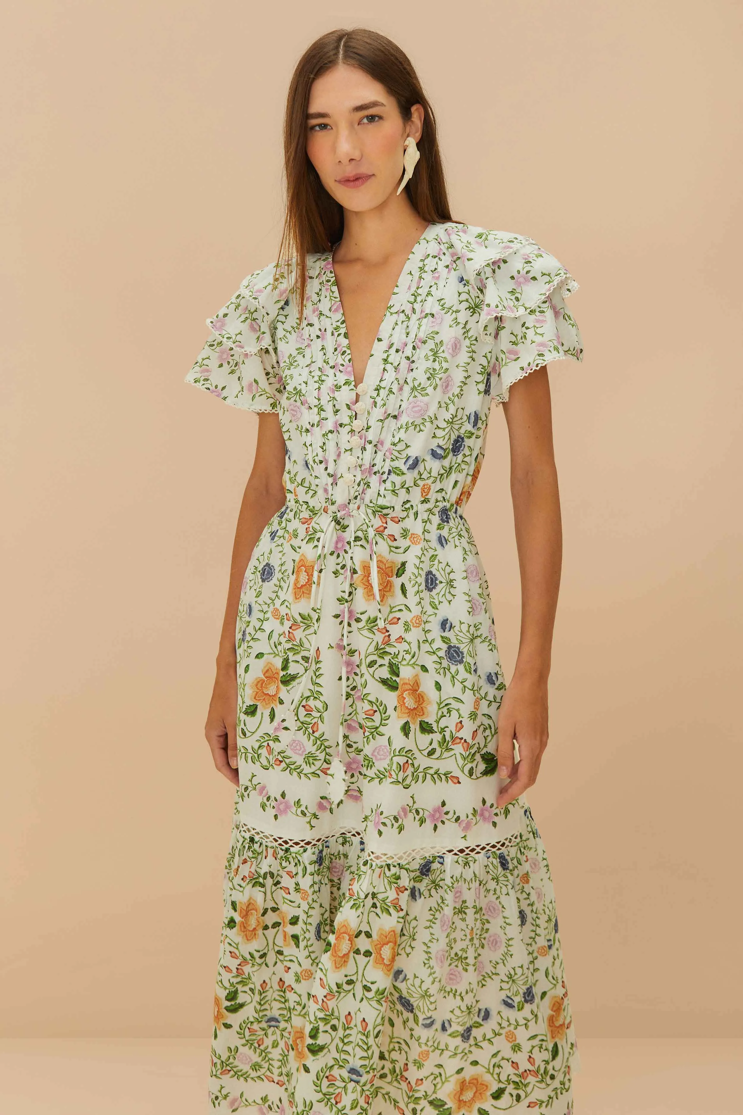 Date night Smart Wardrobe Off-White Folk Floral Lace Midi Dress